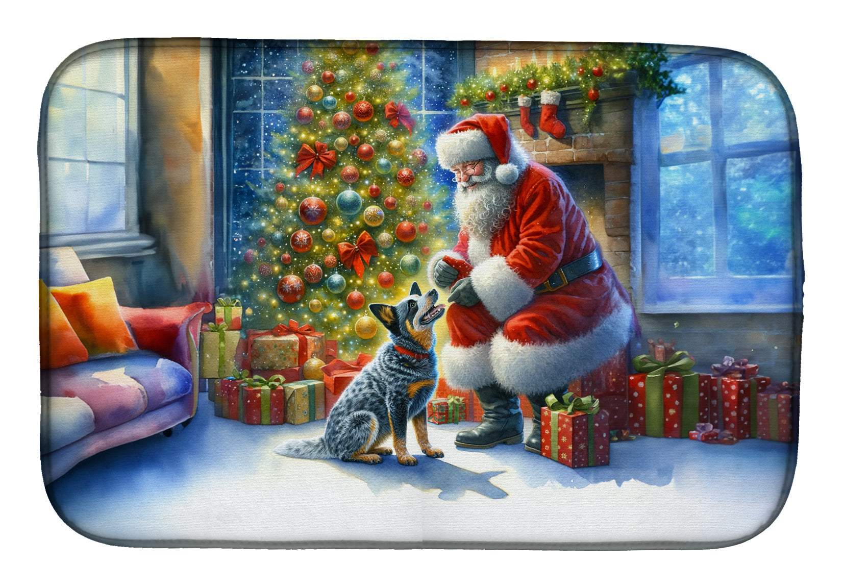 Caroline's Treasures Australian Cattle Dog and Santa Claus Dish Drying Mat
