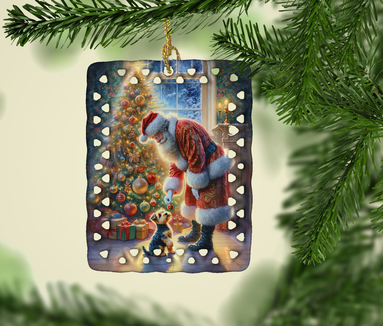 Caroline's Treasures Australian Terrier and Santa Claus Porcelain Ornament