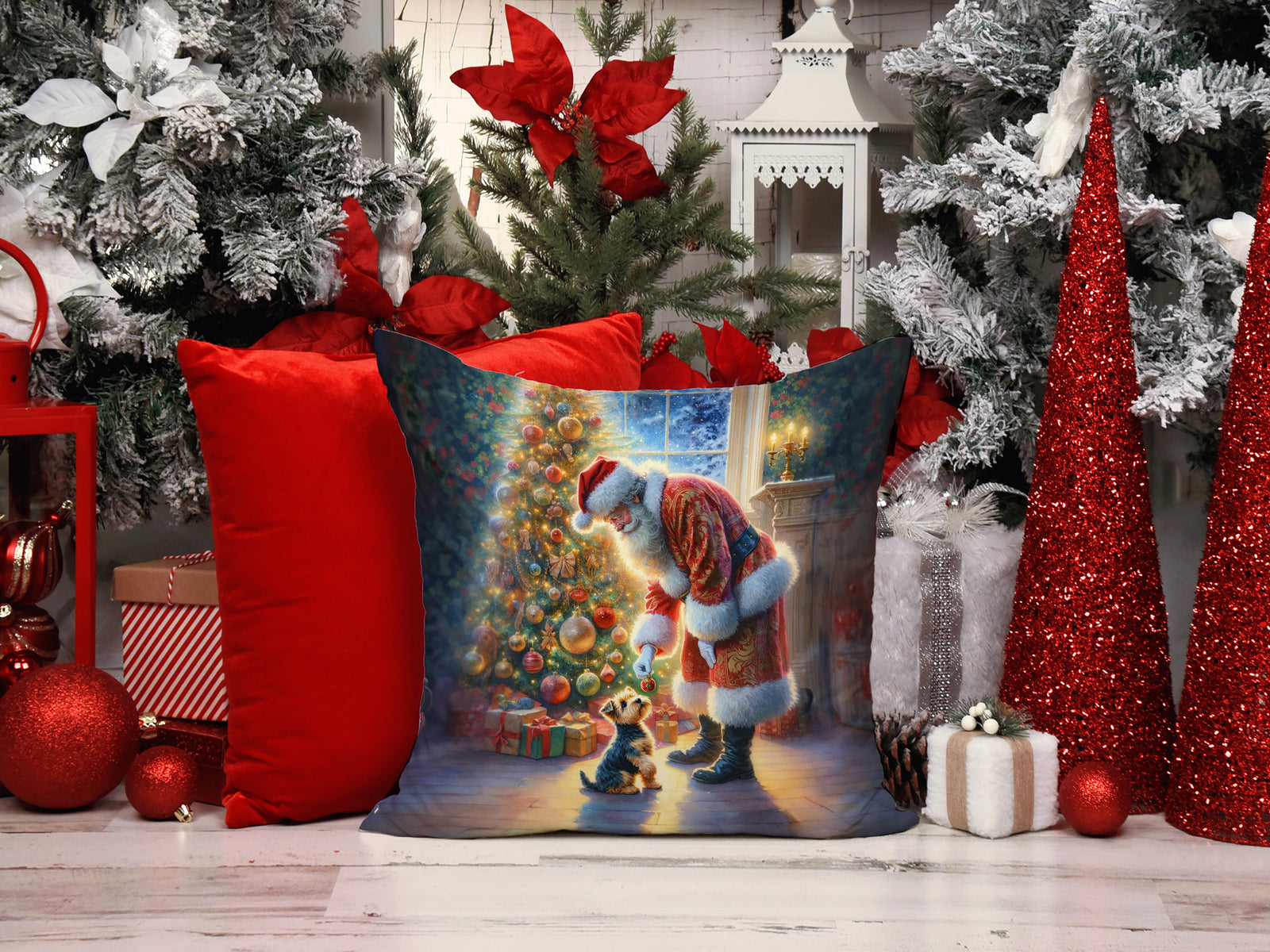 Caroline's Treasures Australian Terrier and Santa Claus Throw Pillow - 14x14 Decorative Pillow – Art for Your Home & Patio