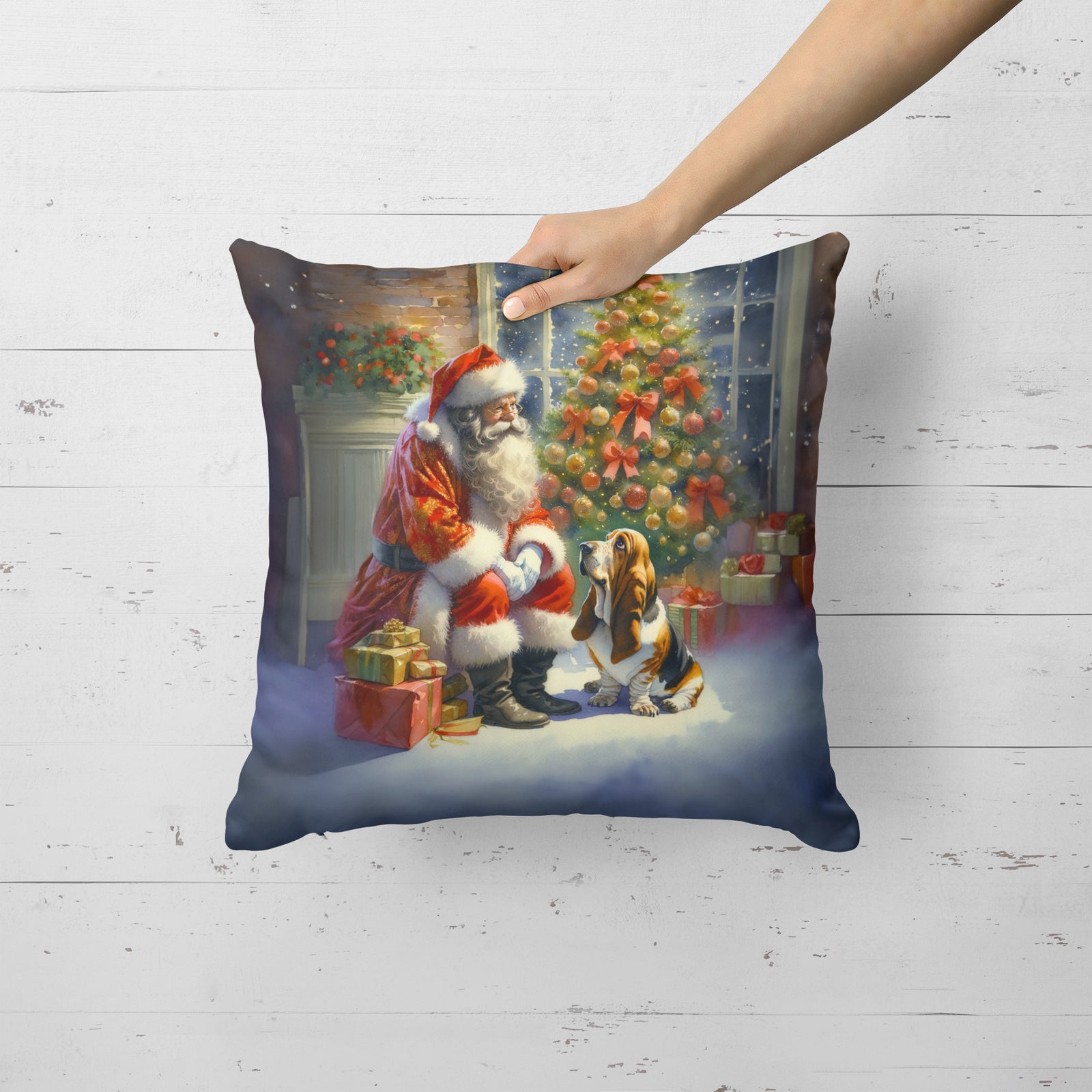 Caroline's Treasures Basset Hound and Santa Claus Throw Pillow