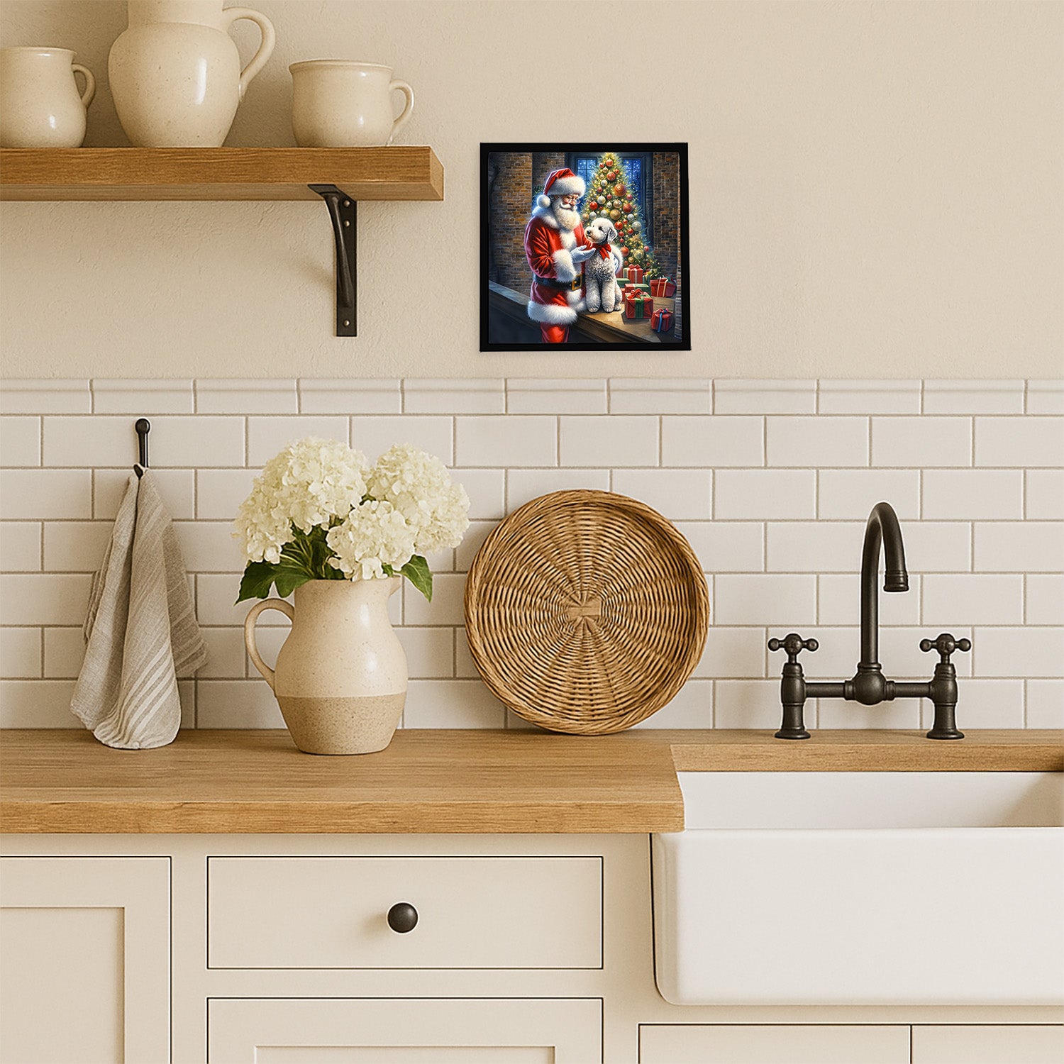 Caroline's Treasures Bedlington Terrier and Santa Claus Framed Metal Print