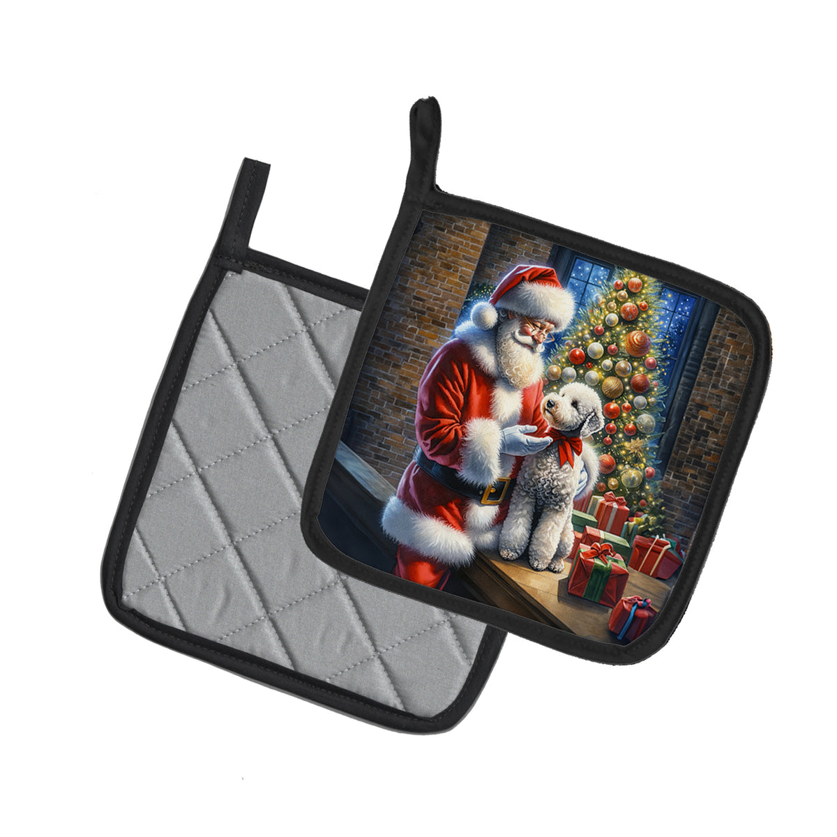 Caroline's Treasures Bedlington Terrier and Santa Claus Pot Holders - Set of 2 Decorative Kitchen Helpers | Made in the USA