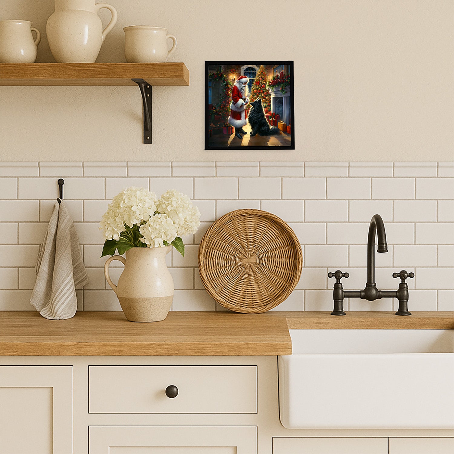 Caroline's Treasures Belgian Sheepdog and Santa Claus Framed Metal Print