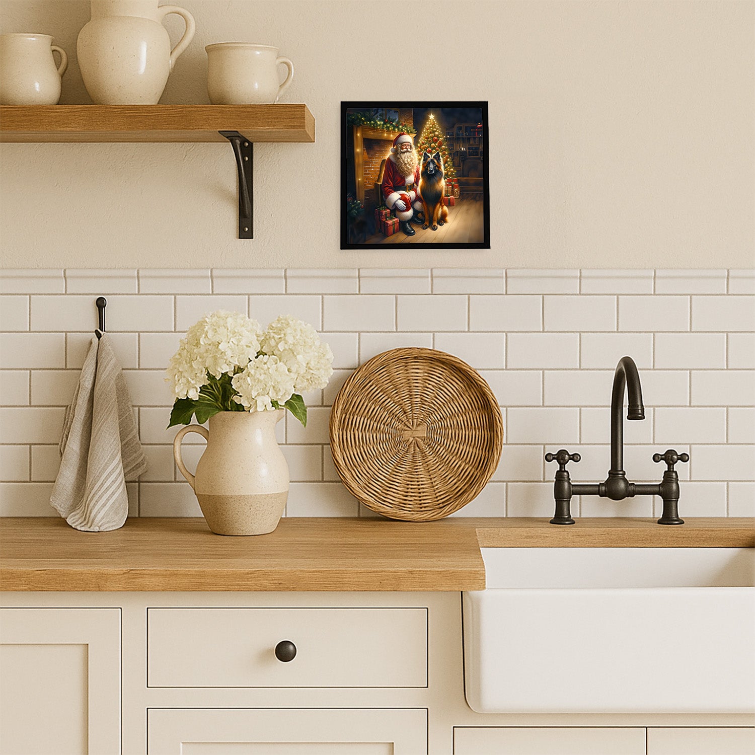 Caroline's Treasures Belgian Tervuren and Santa Claus Framed Metal Print