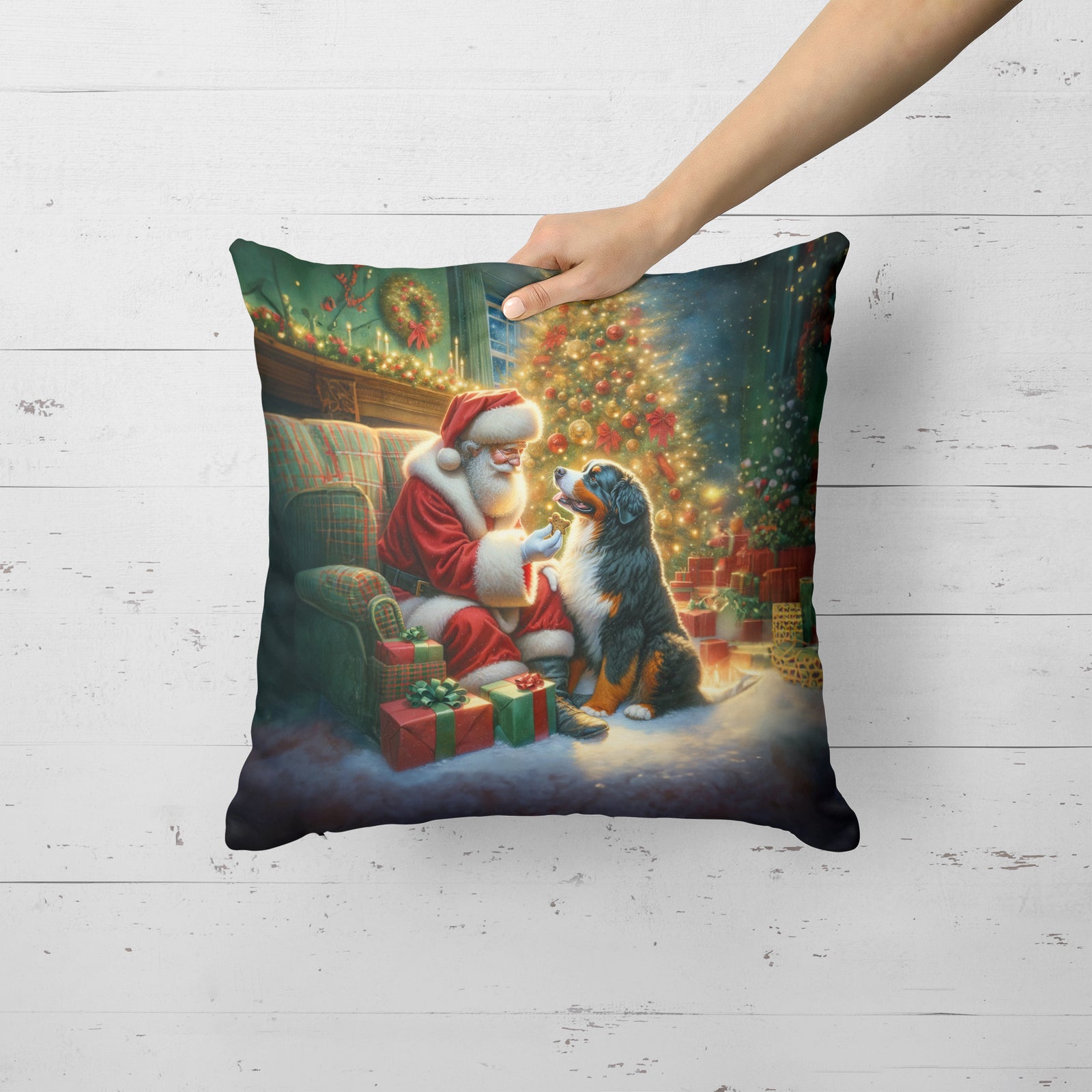 Caroline's Treasures Bernese Mountain Dog and Santa Claus Throw Pillow