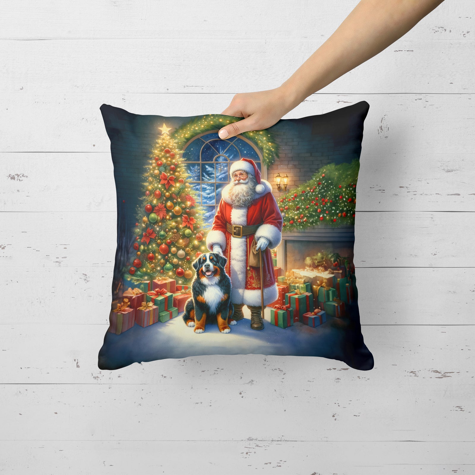 Caroline's Treasures Bernese Mountain Dog and Santa Claus Throw Pillow