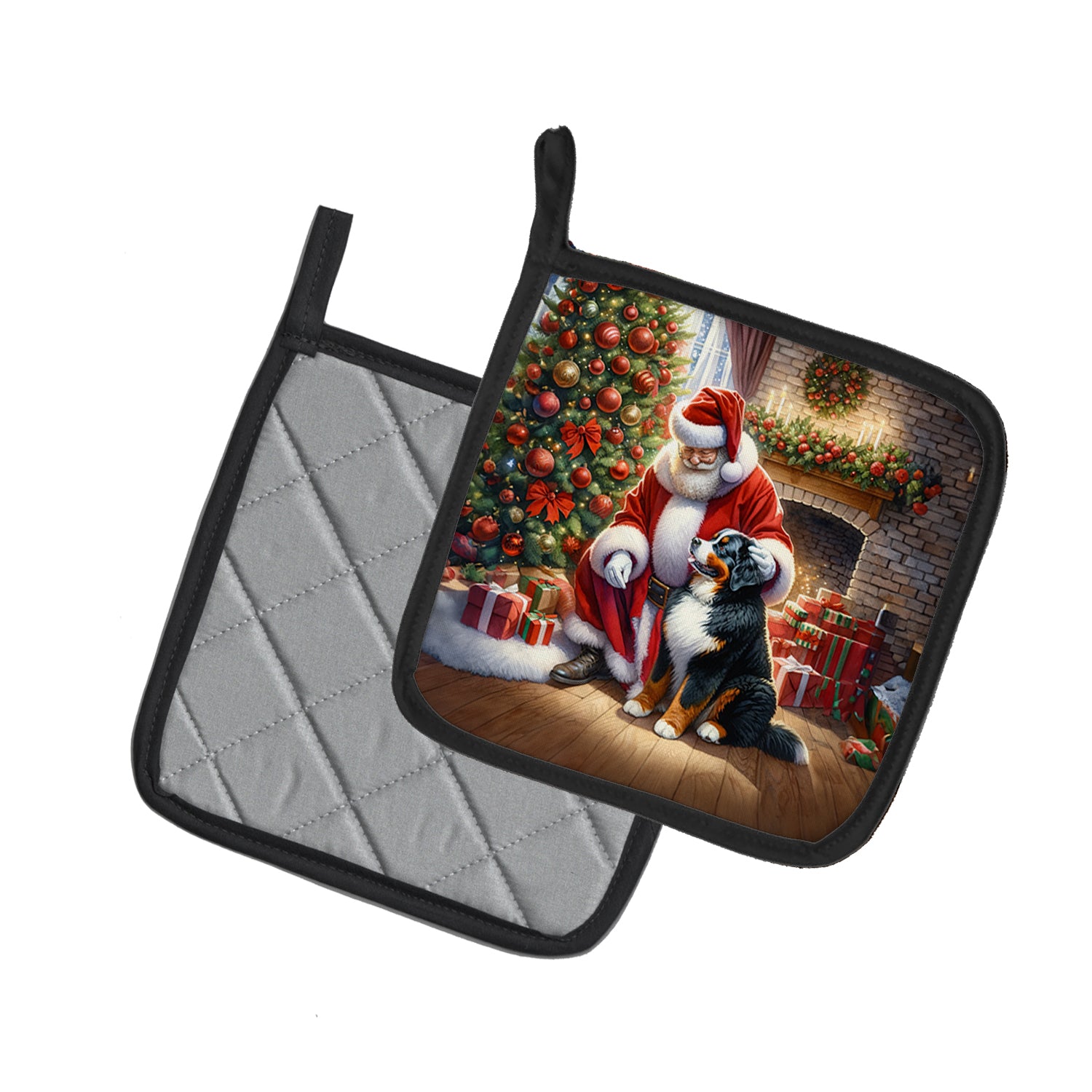 Caroline's Treasures Bernese Mountain Dog and Santa Claus Pot Holders - Set of 2 Decorative Kitchen Helpers | Made in the USA