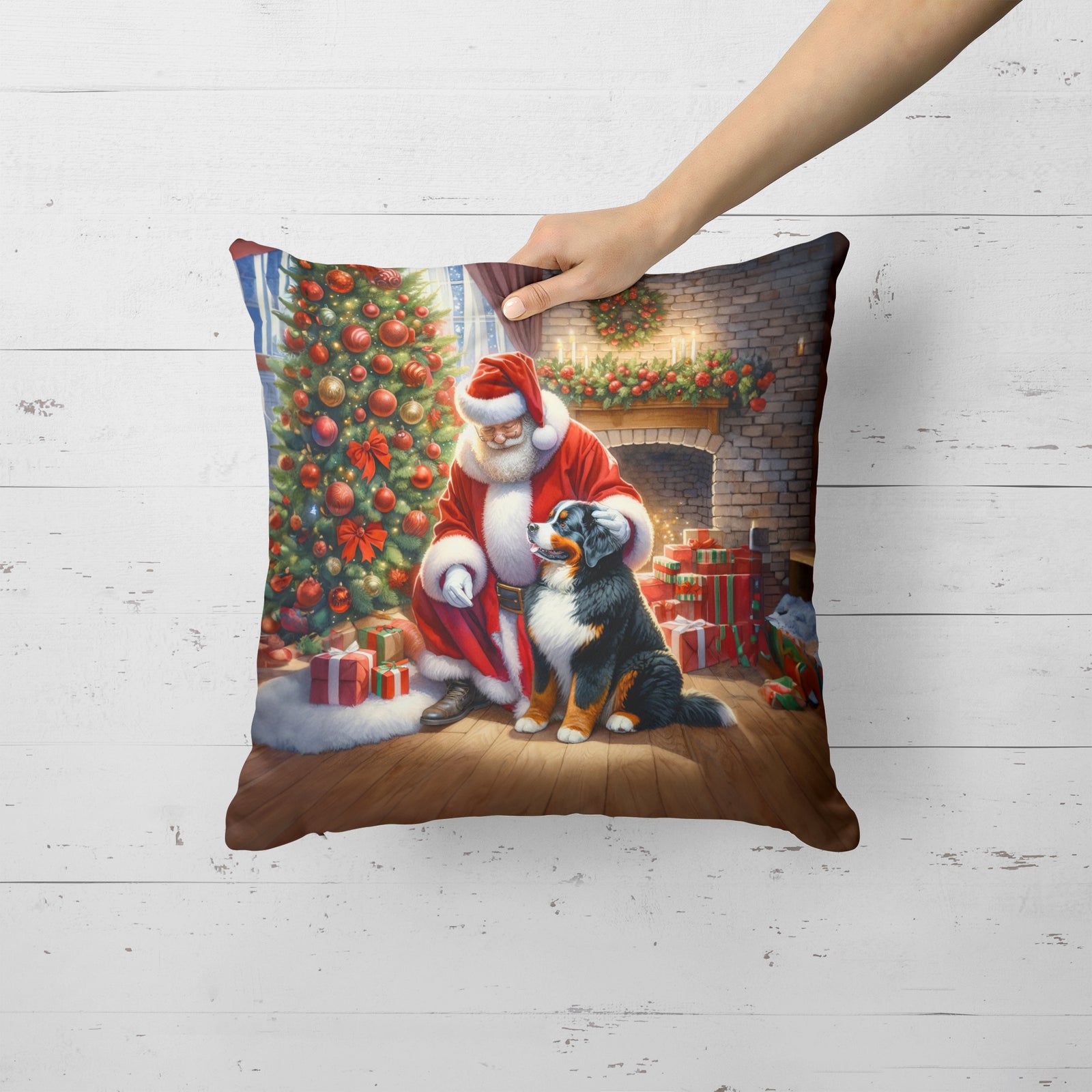 Caroline's Treasures Bernese Mountain Dog and Santa Claus Throw Pillow
