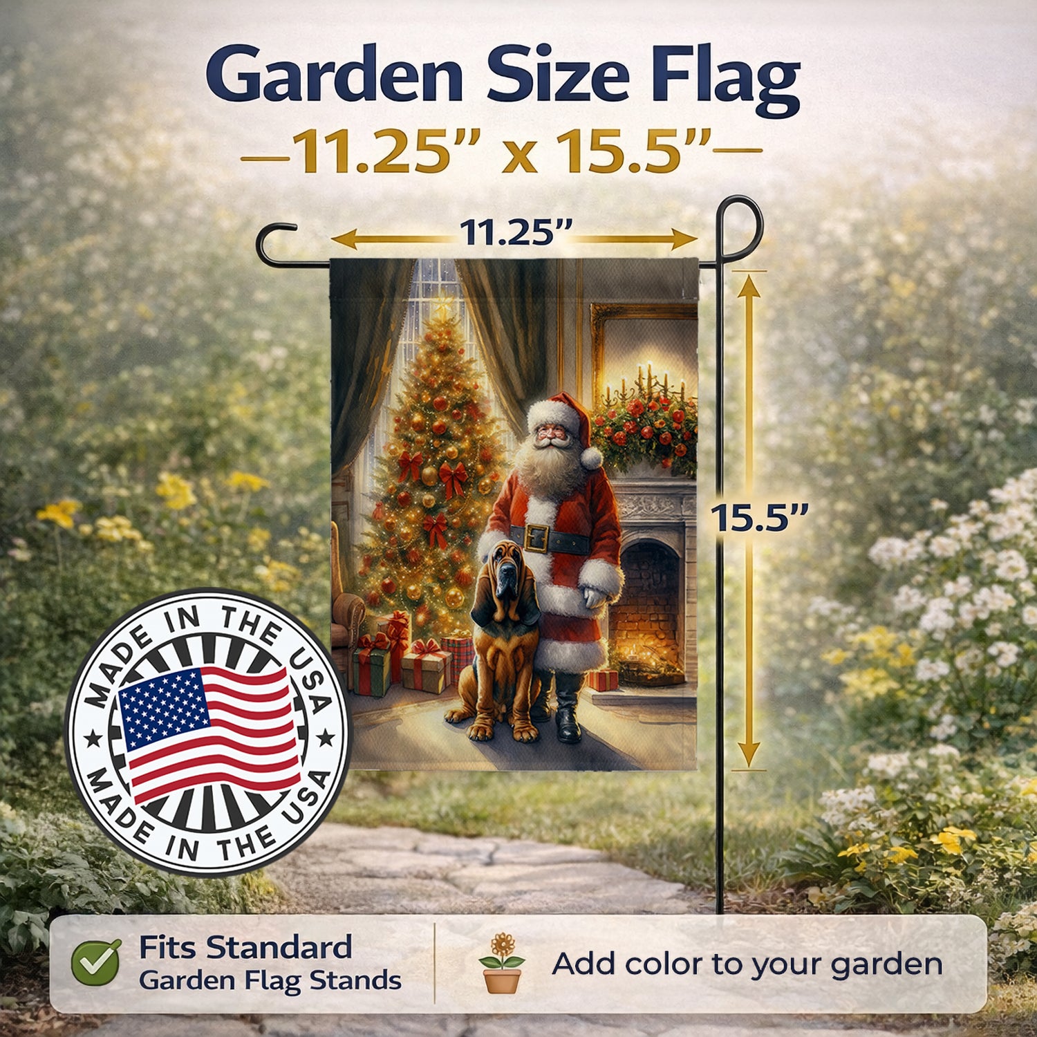 Caroline's Treasures Bloodhound and Santa Claus Garden Flag Mailbox Decorative Yard Banner Outside Patio Artwork for Flower Beds, Garden Size, Multicolor