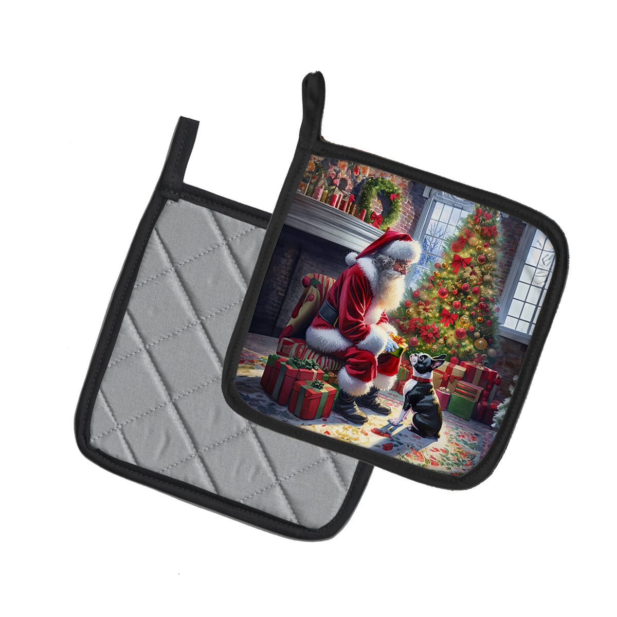Caroline's Treasures Boston Terrier and Santa Claus Pot Holders - Set of 2 Decorative Kitchen Helpers | Made in the USA