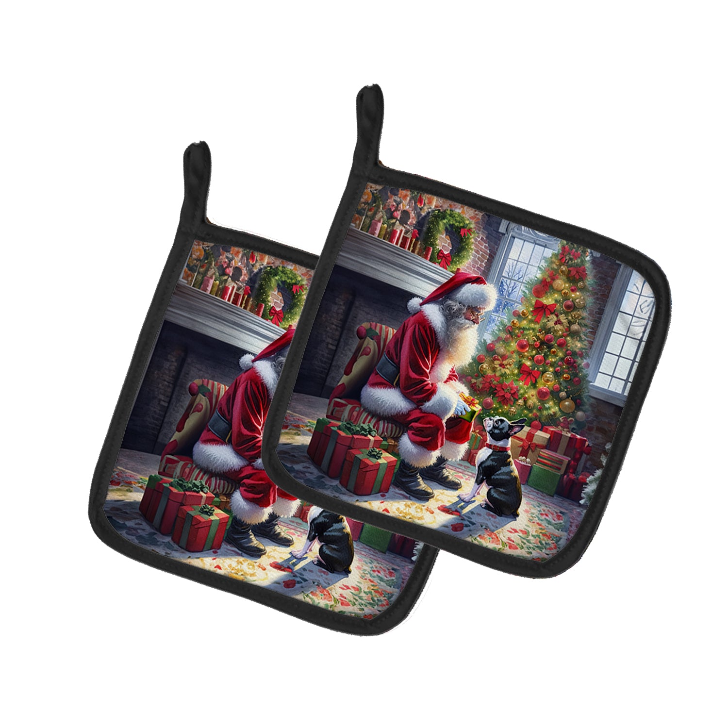 Caroline's Treasures Boston Terrier and Santa Claus Pot Holders - Set of 2 Decorative Kitchen Helpers | Made in the USA