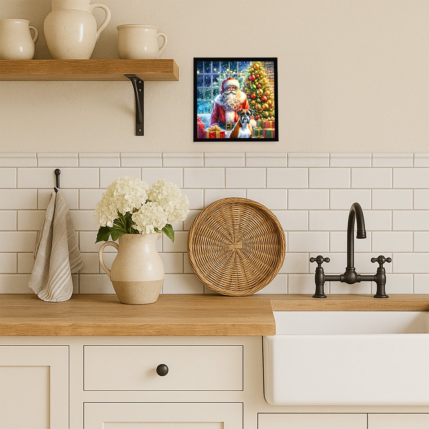 Caroline's Treasures Boxer and Santa Claus Framed Metal Print