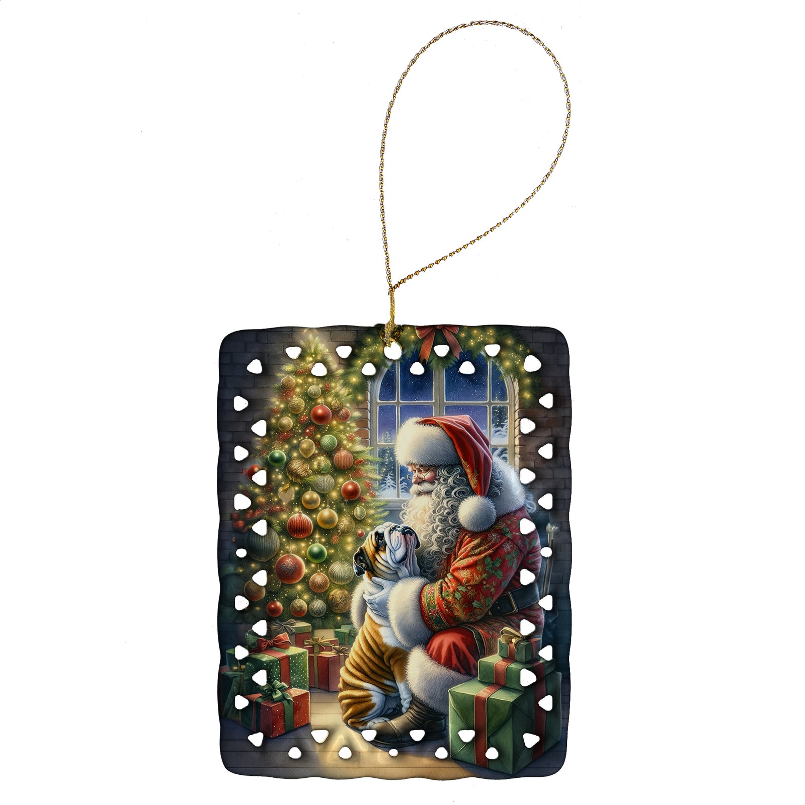 Caroline's Treasures English Bulldog and Santa Claus Porcelain Ornament