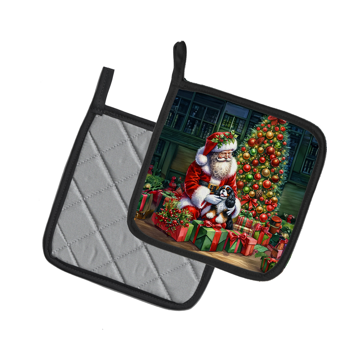 Caroline's Treasures Cavalier Spaniel and Santa Claus Pot Holders - Set of 2 Decorative Kitchen Helpers | Made in the USA