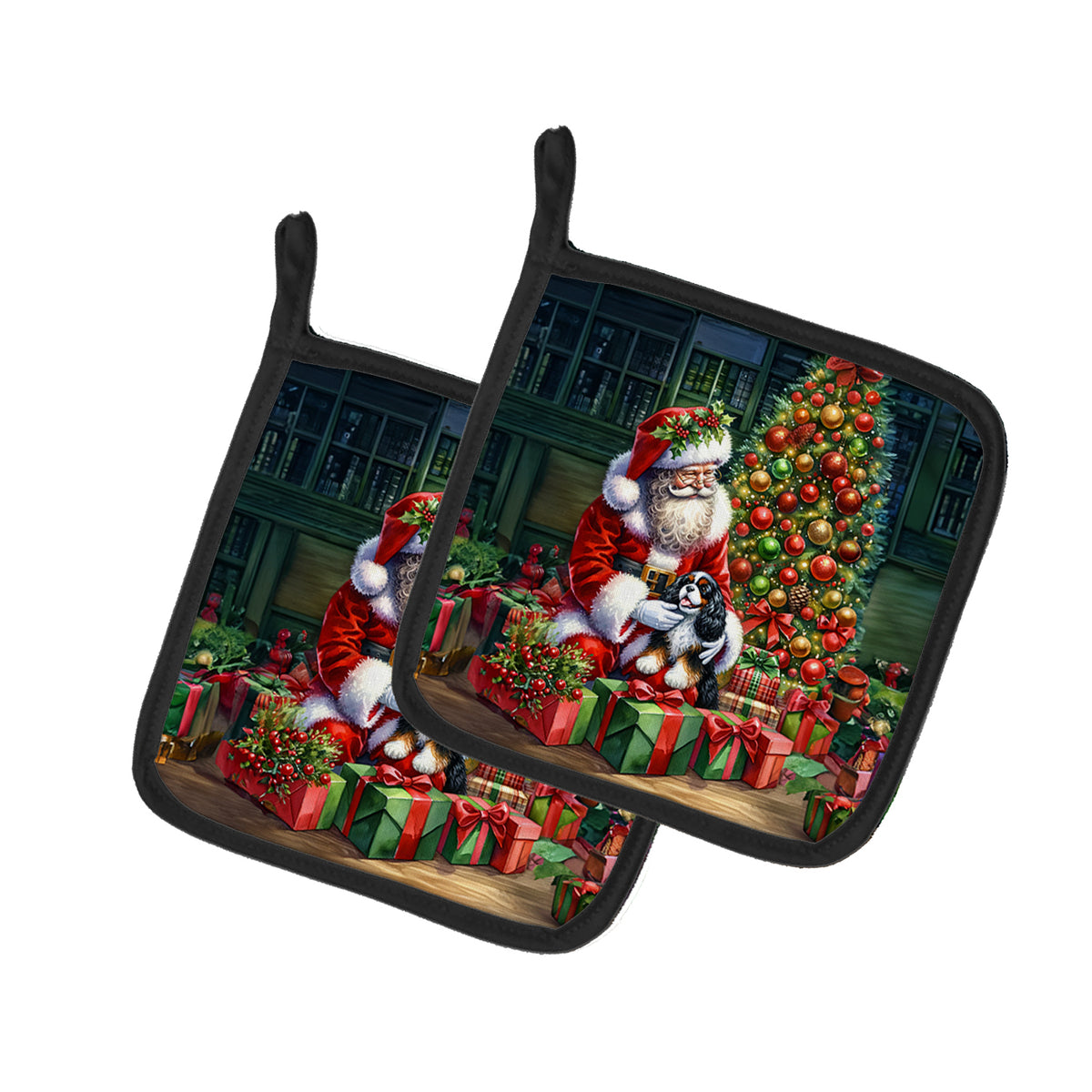 Caroline's Treasures Cavalier Spaniel and Santa Claus Pot Holders - Set of 2 Decorative Kitchen Helpers | Made in the USA