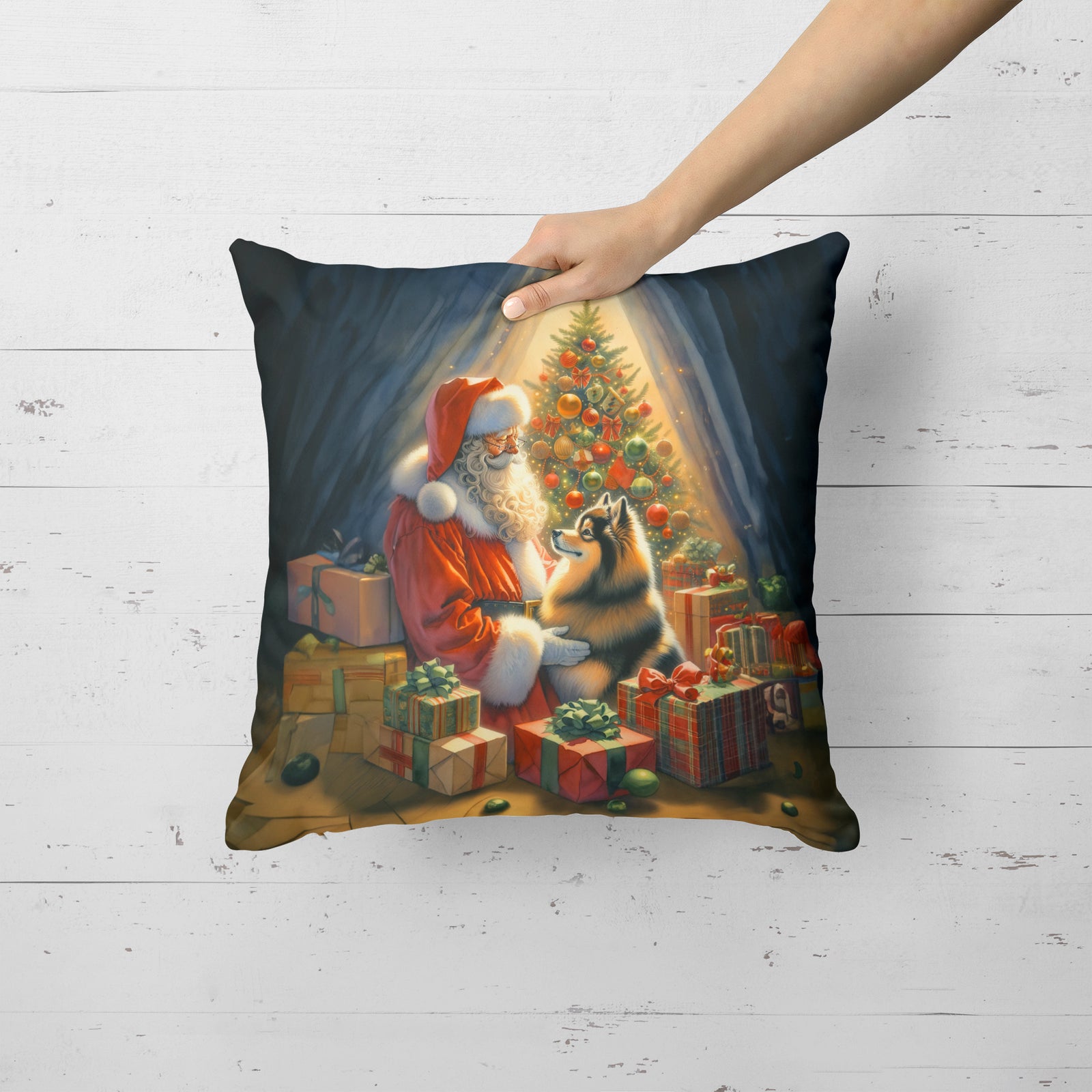 Caroline's Treasures Finnish Spitz and Santa Claus Throw Pillow