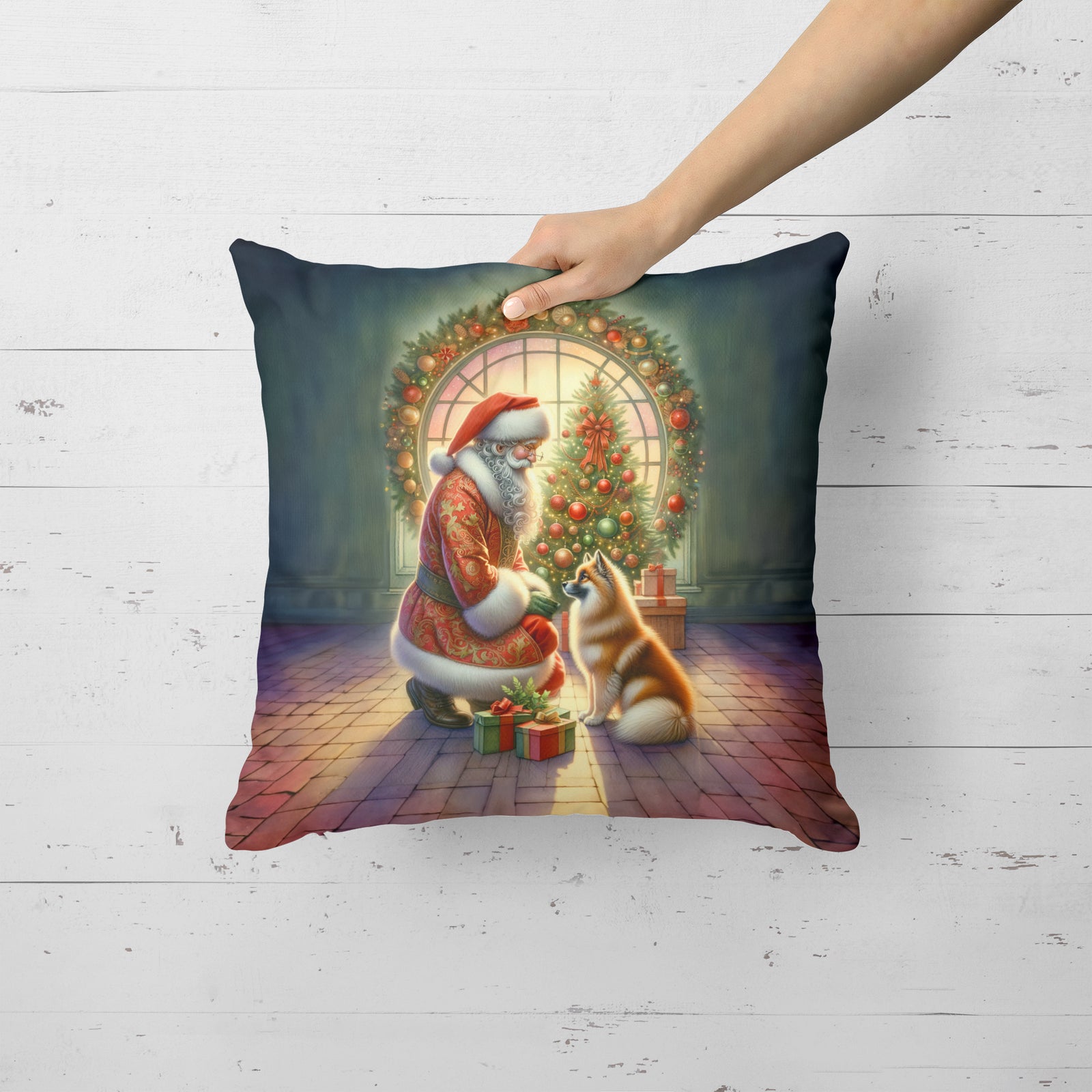 Caroline's Treasures Finnish Spitz and Santa Claus Throw Pillow
