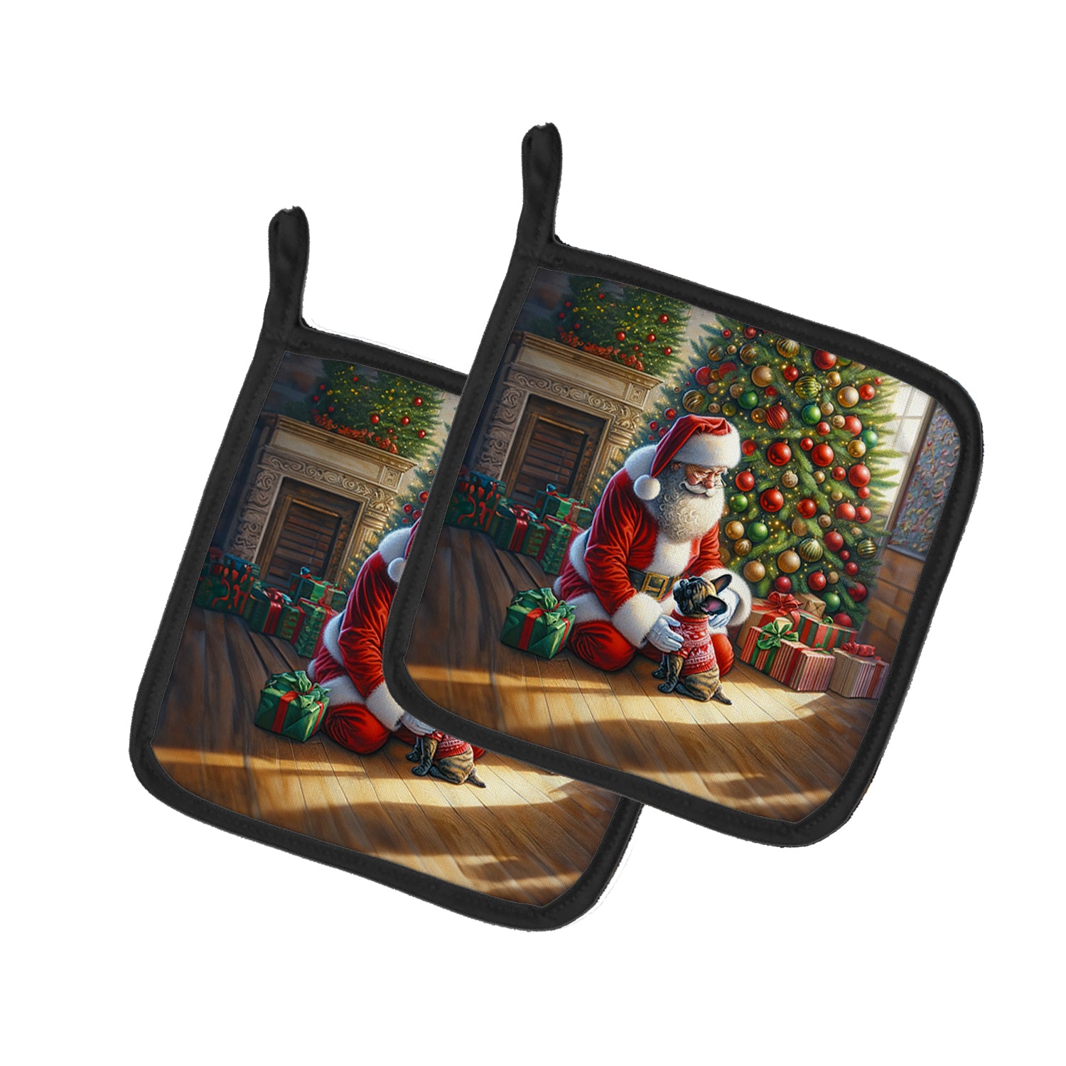 Caroline's Treasures French Bulldog and Santa Claus Pot Holders - Set of 2 Decorative Kitchen Helpers | Made in the USA