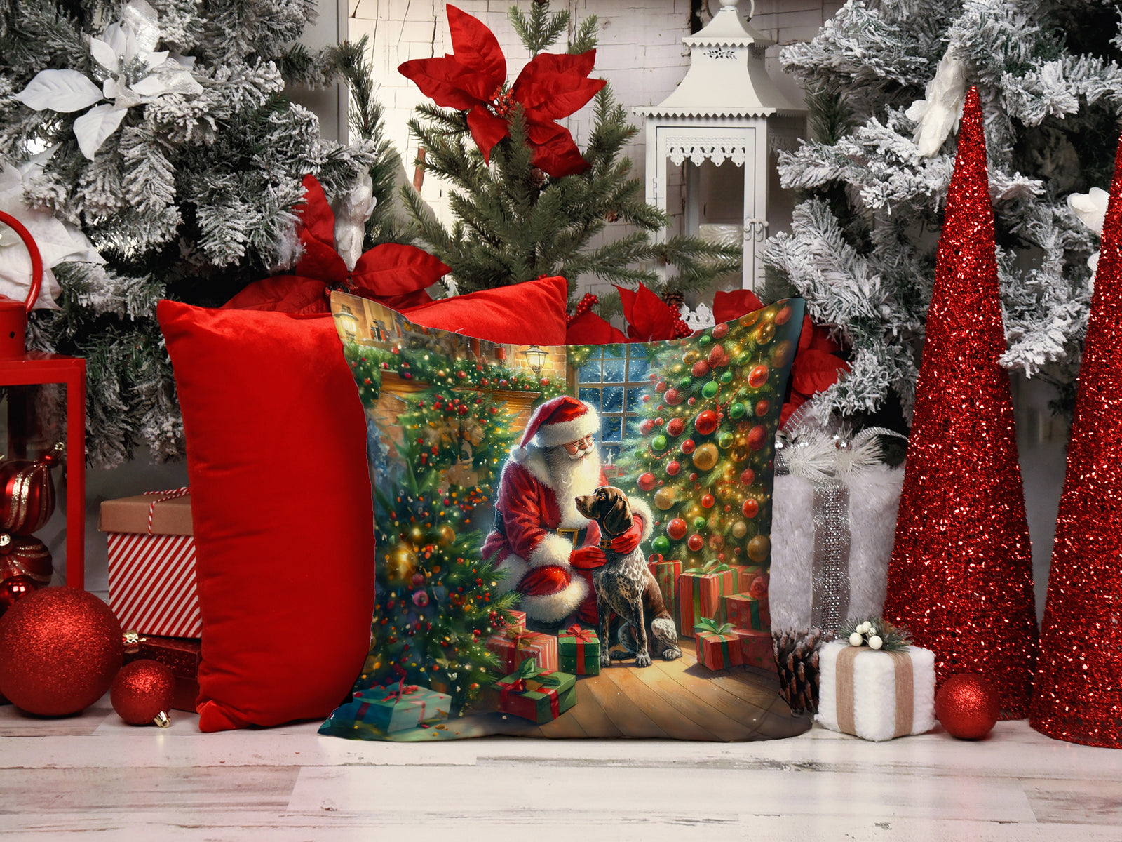 Caroline's Treasures German Shorthaired Pointer and Santa Claus Throw Pillow - 14x14 Decorative Pillow – Art for Your Home & Patio