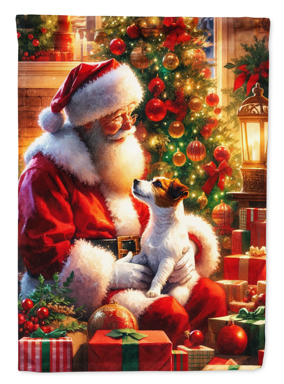 Caroline's Treasures Jack Russell Terrier and Santa Claus House Flag Large Porch Sleeve Pole Decorative Outside Yard Banner Artwork Wall Hanging, Polyester, House Size, Multicolor