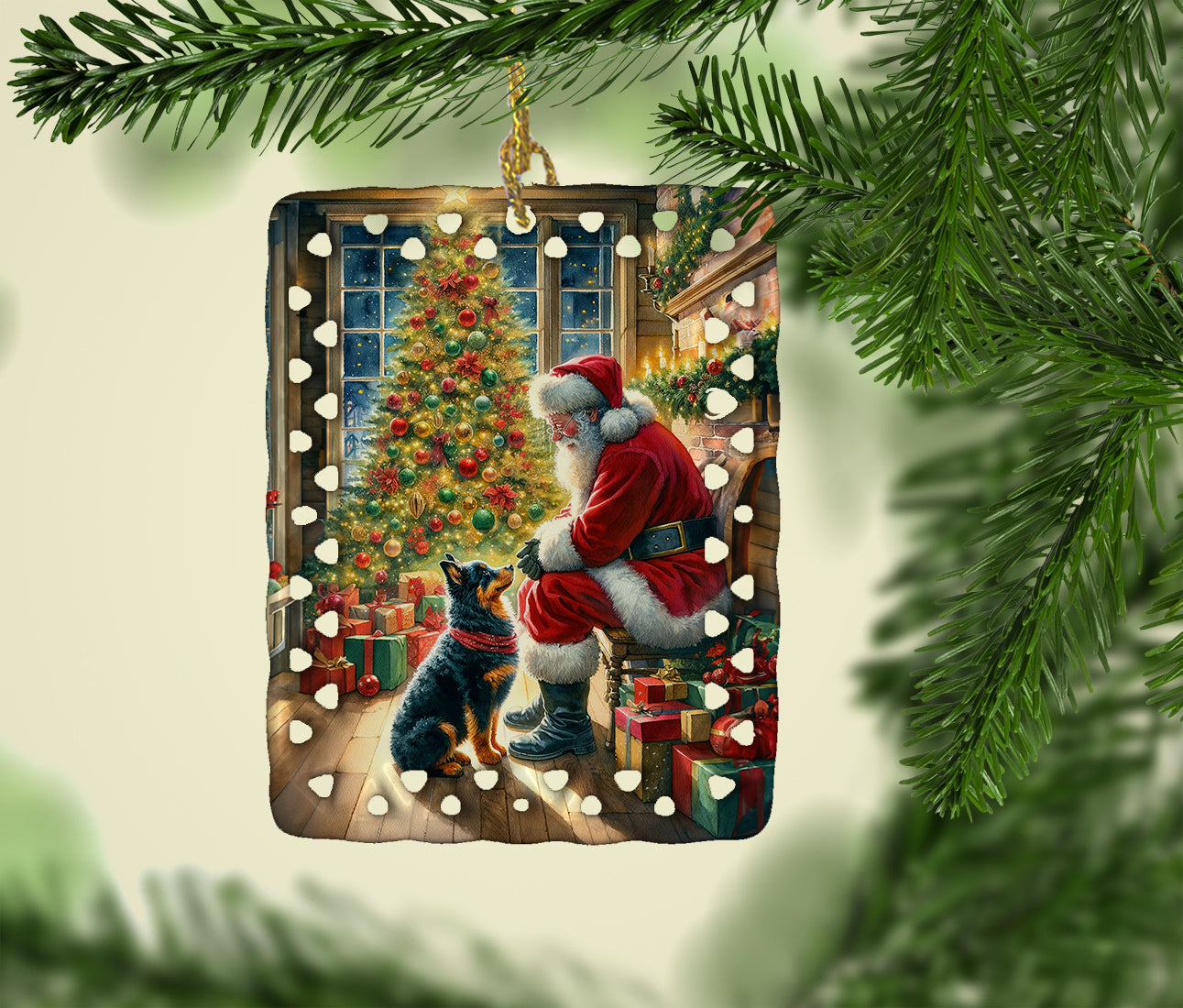 Caroline's Treasures Lancashire Heeler and Santa Claus Porcelain Ornament