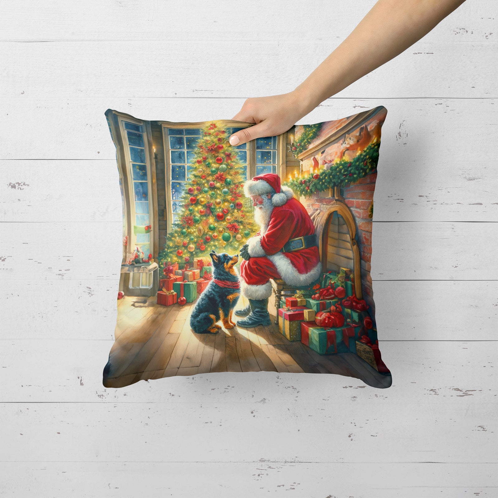 Caroline's Treasures Lancashire Heeler and Santa Claus Throw Pillow