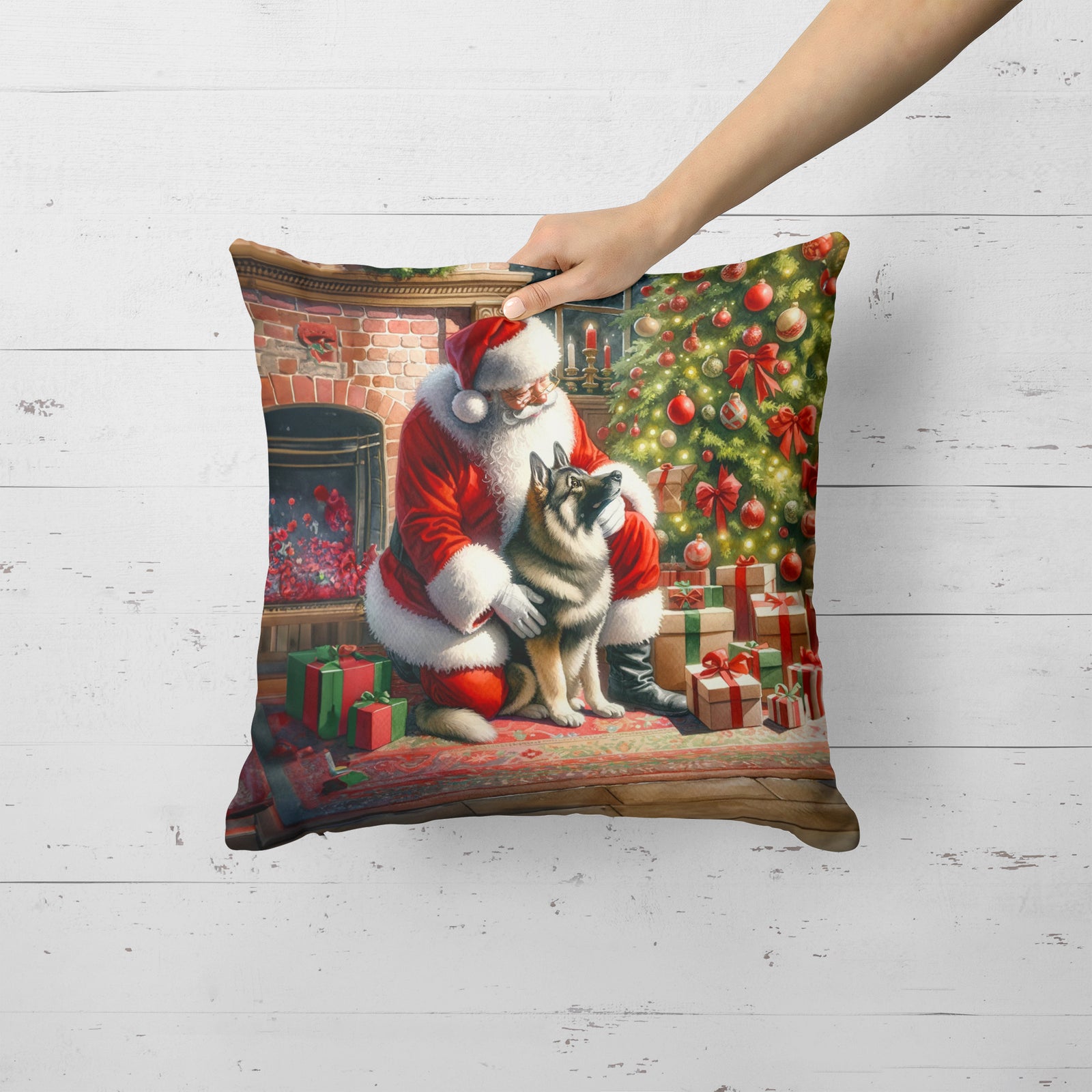 Caroline's Treasures Norwegian Elkhound and Santa Claus Throw Pillow