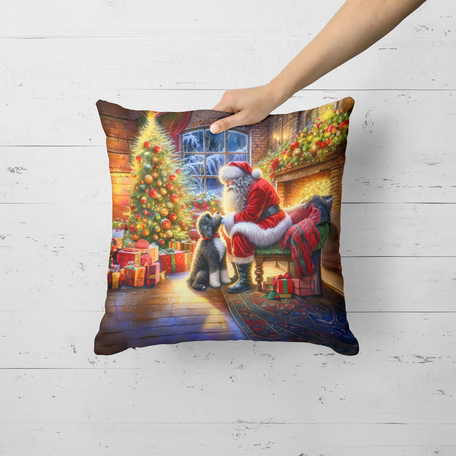 Caroline's Treasures Portuguese Water Dog and Santa Claus Throw Pillow