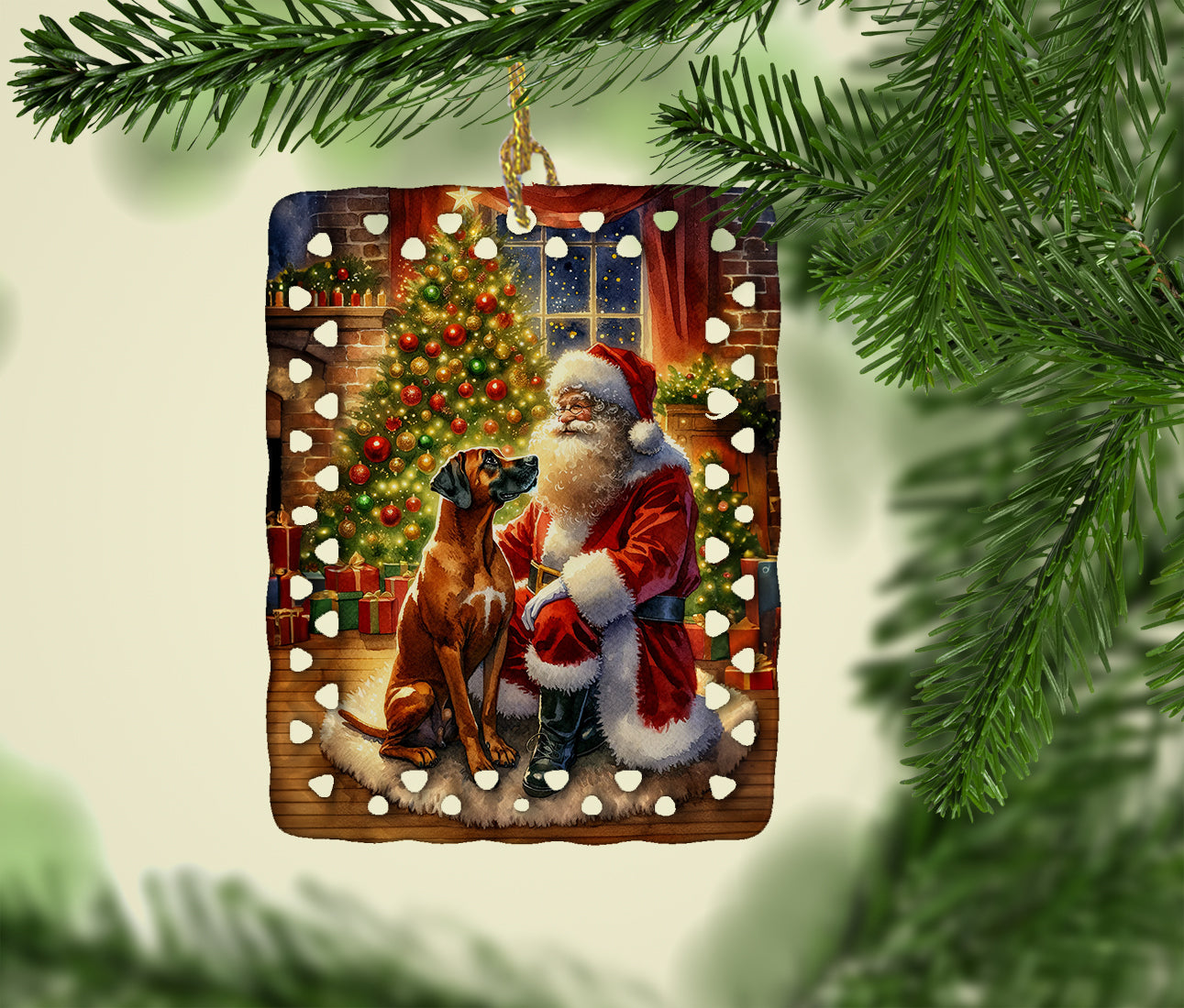 Caroline's Treasures Rhodesian Ridgeback and Santa Claus Porcelain Ornament