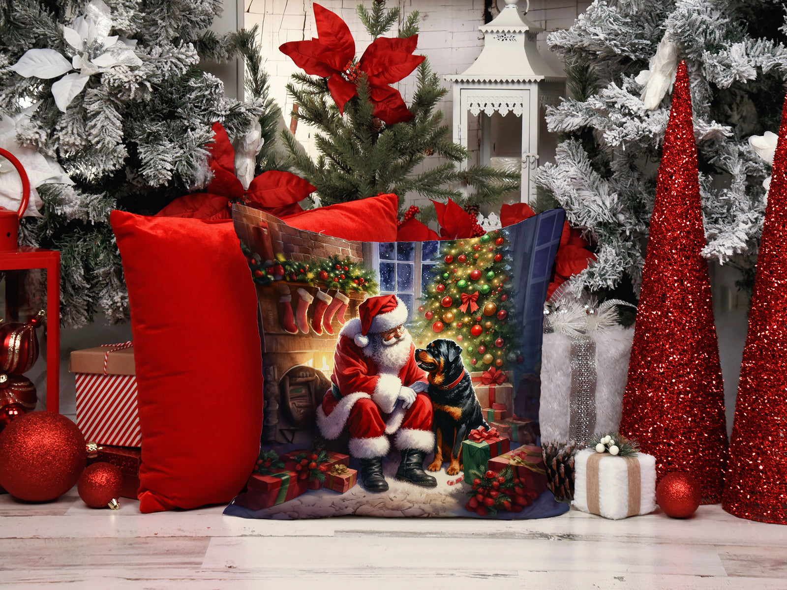 Caroline's Treasures Rottweiler and Santa Claus Throw Pillow - 14x14 Decorative Pillow – Art for Your Home & Patio