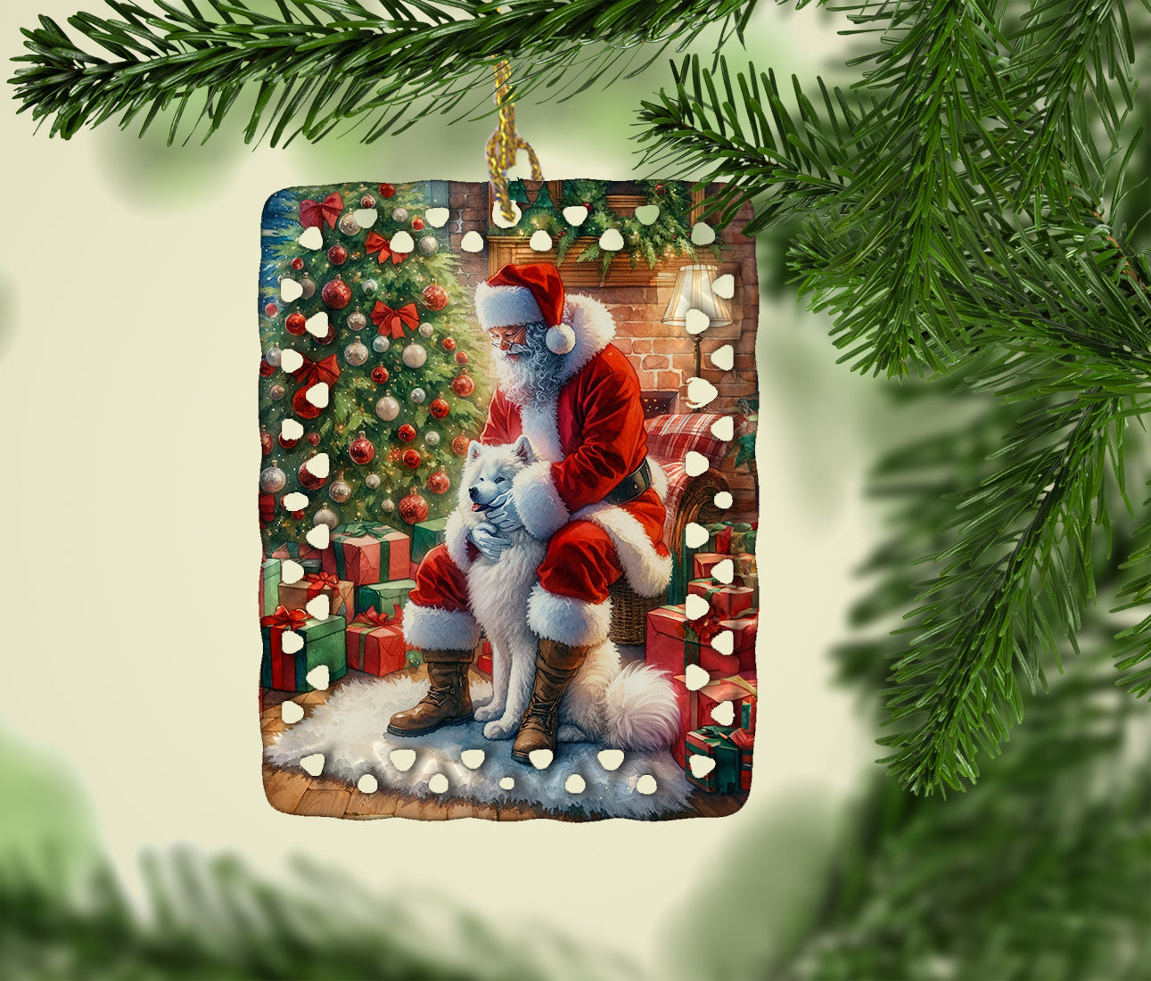 Caroline's Treasures Samoyed and Santa Claus Porcelain Ornament