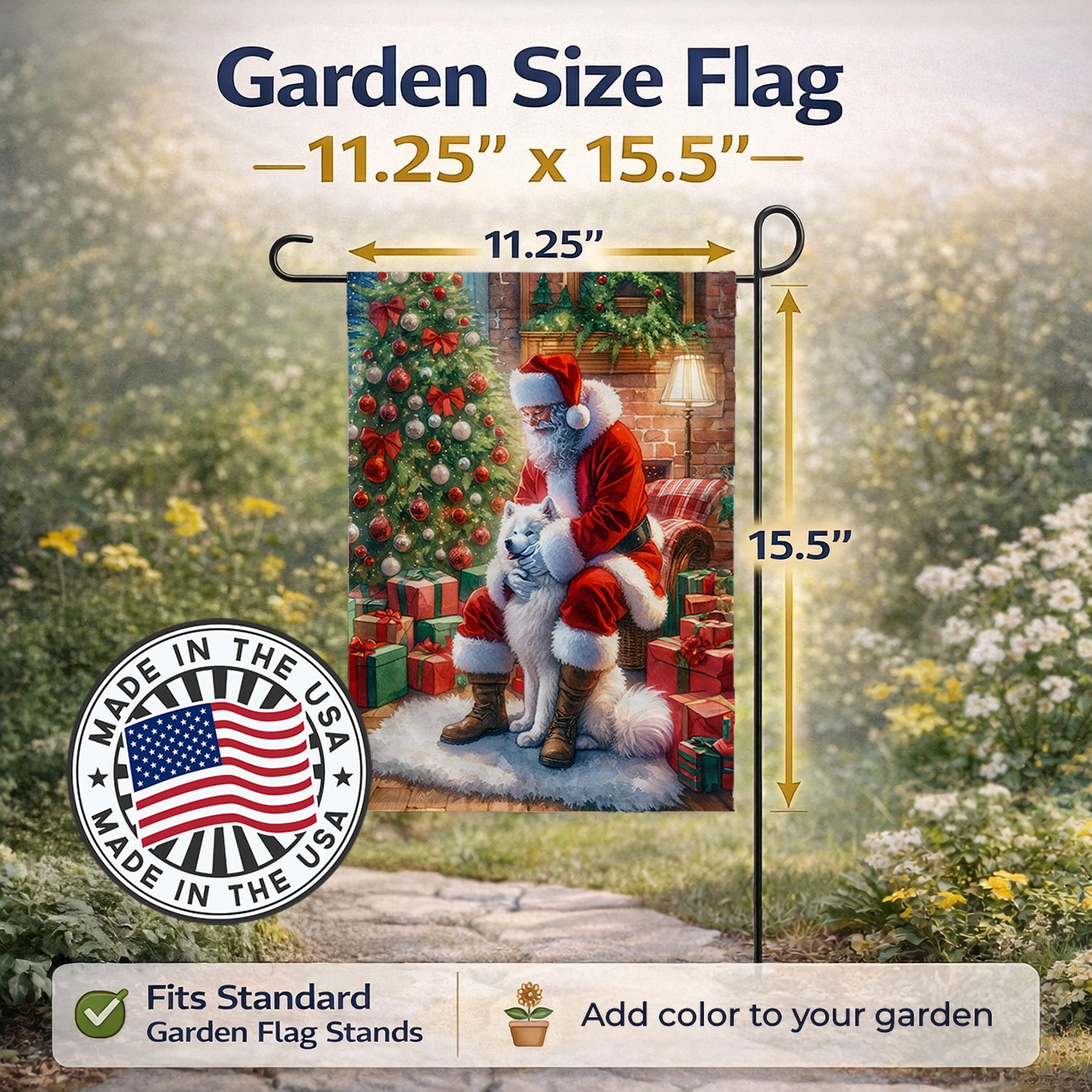 Caroline's Treasures Samoyed and Santa Claus Garden Flag Mailbox Decorative Yard Banner Outside Patio Artwork for Flower Beds, Garden Size, Multicolor