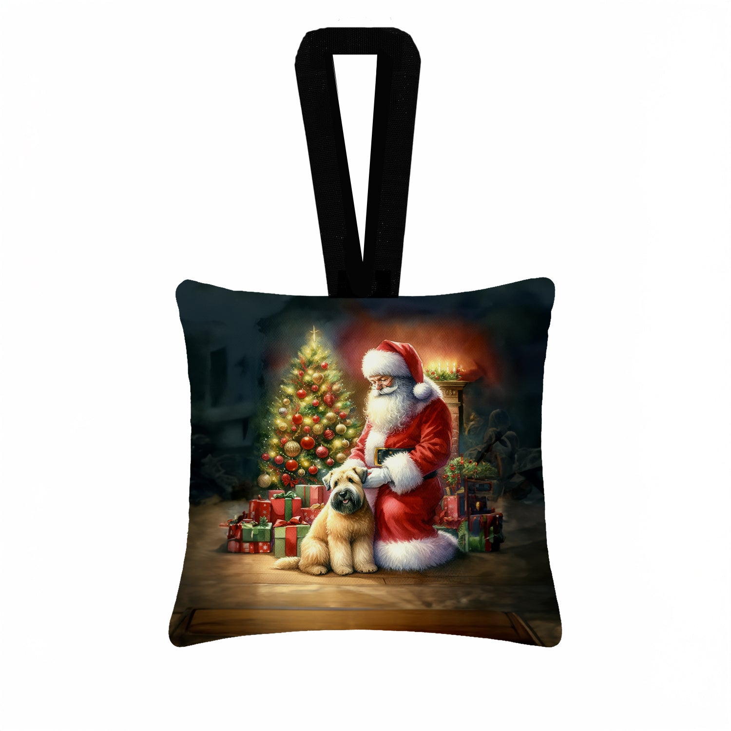 Caroline's Treasures Wheaten Terrier and Santa Claus Hanging Square Fabric Ornament 3.5 × 3.5