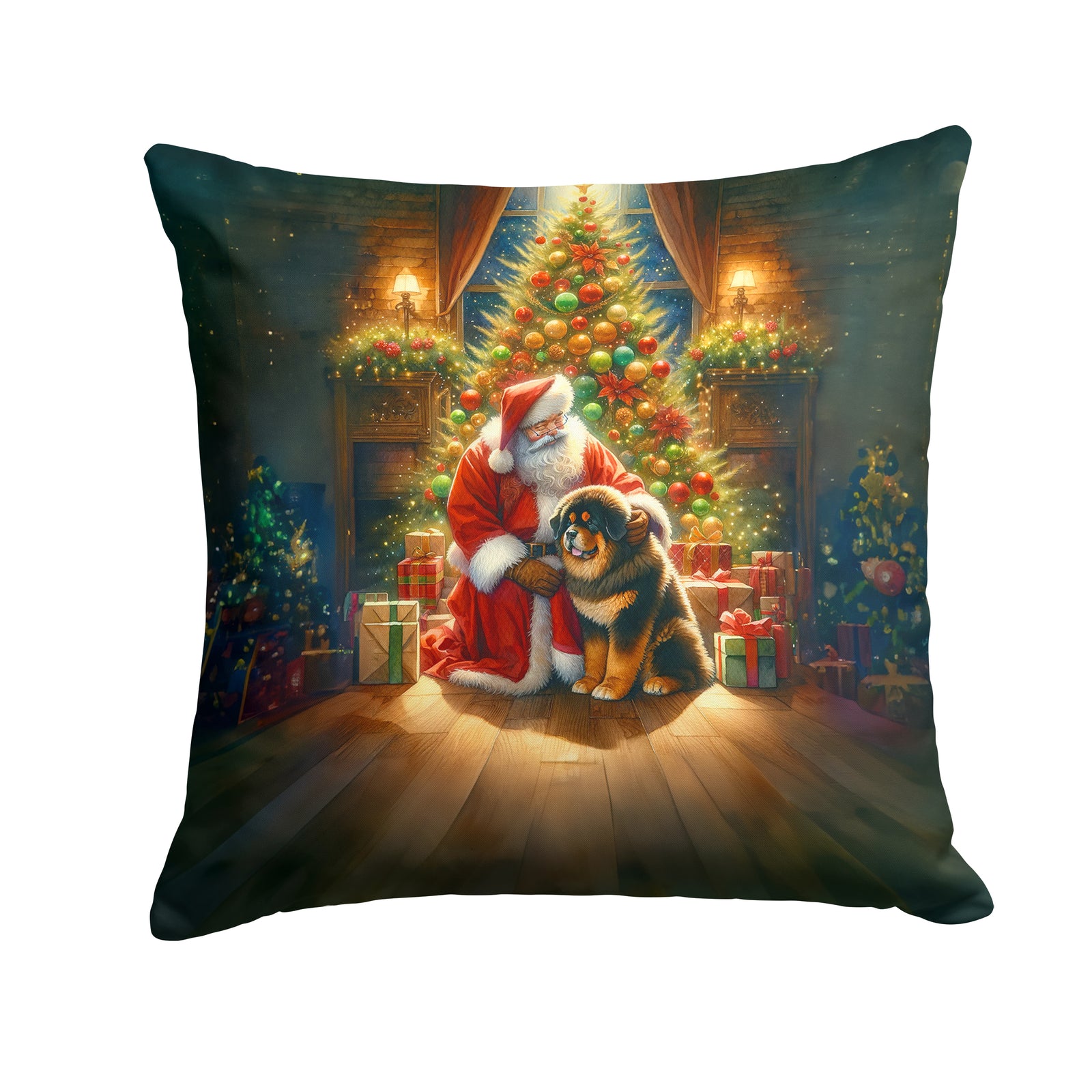Caroline's Treasures Tibetan Mastiff and Santa Claus Throw Pillow - 14x14 Decorative Pillow – Art for Your Home & Patio