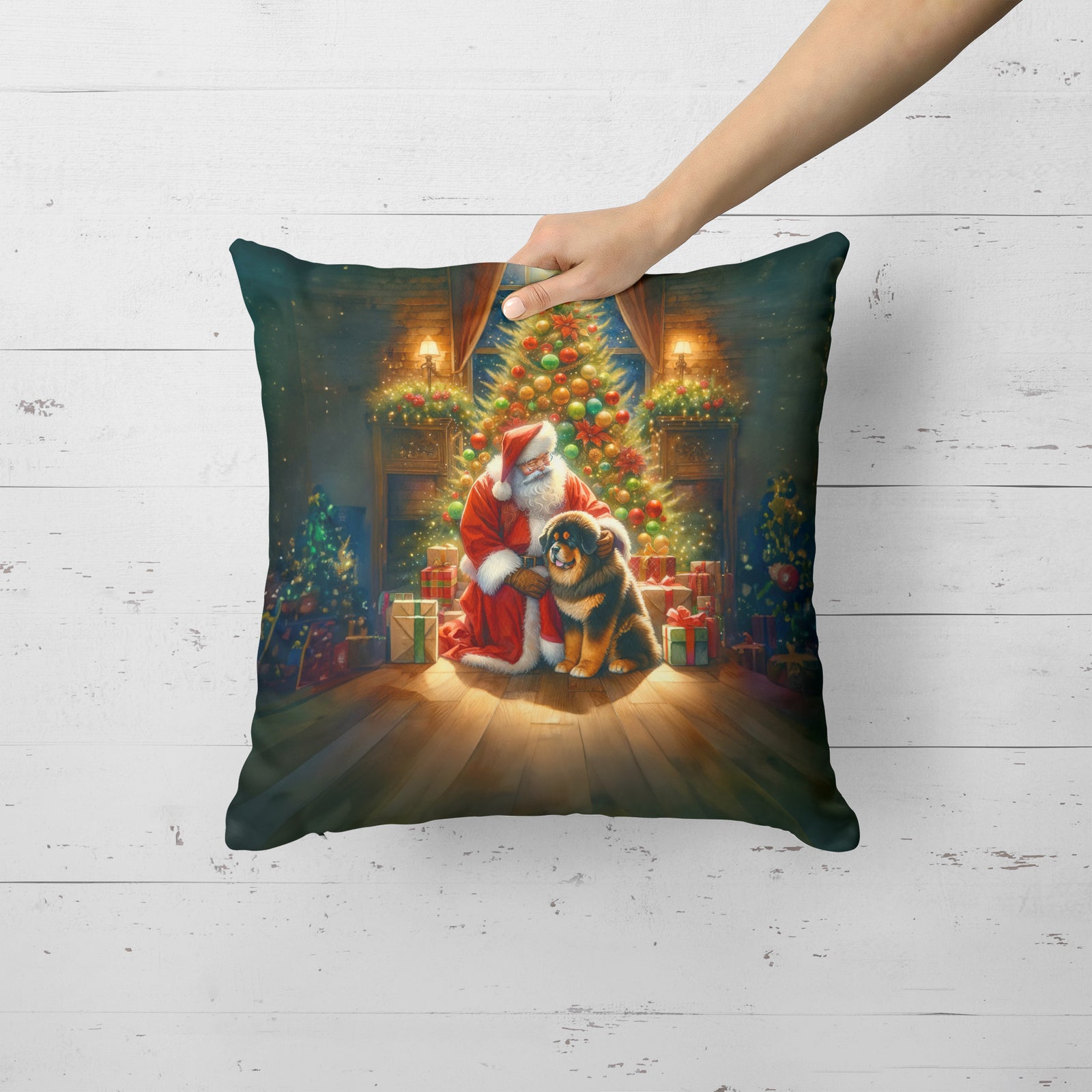 Caroline's Treasures Tibetan Mastiff and Santa Claus Throw Pillow