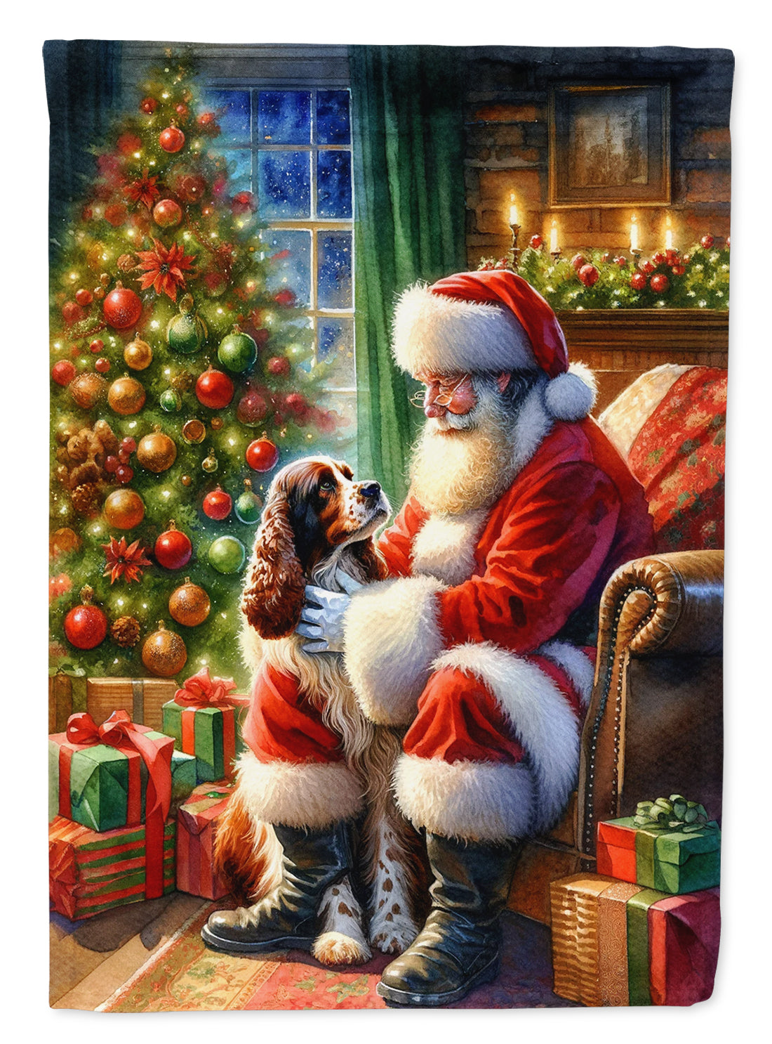 Caroline's Treasures Welsh Springer Spaniel and Santa Claus Garden Flag Mailbox Decorative Yard Banner Outside Patio Artwork for Flower Beds, Garden Size, Multicolor