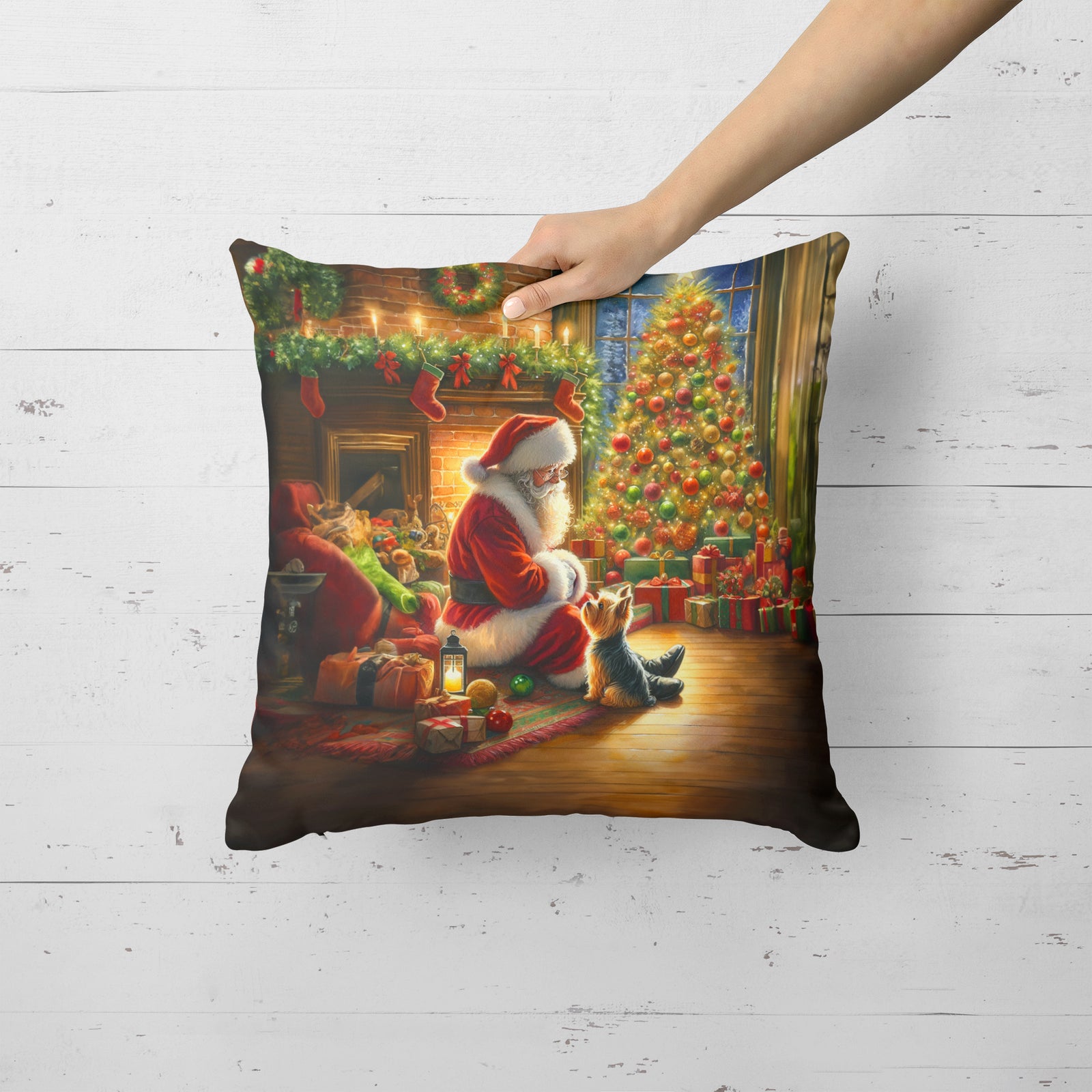 Caroline's Treasures Yorkshire Terrier Yorkie and Santa Claus Throw Pillow