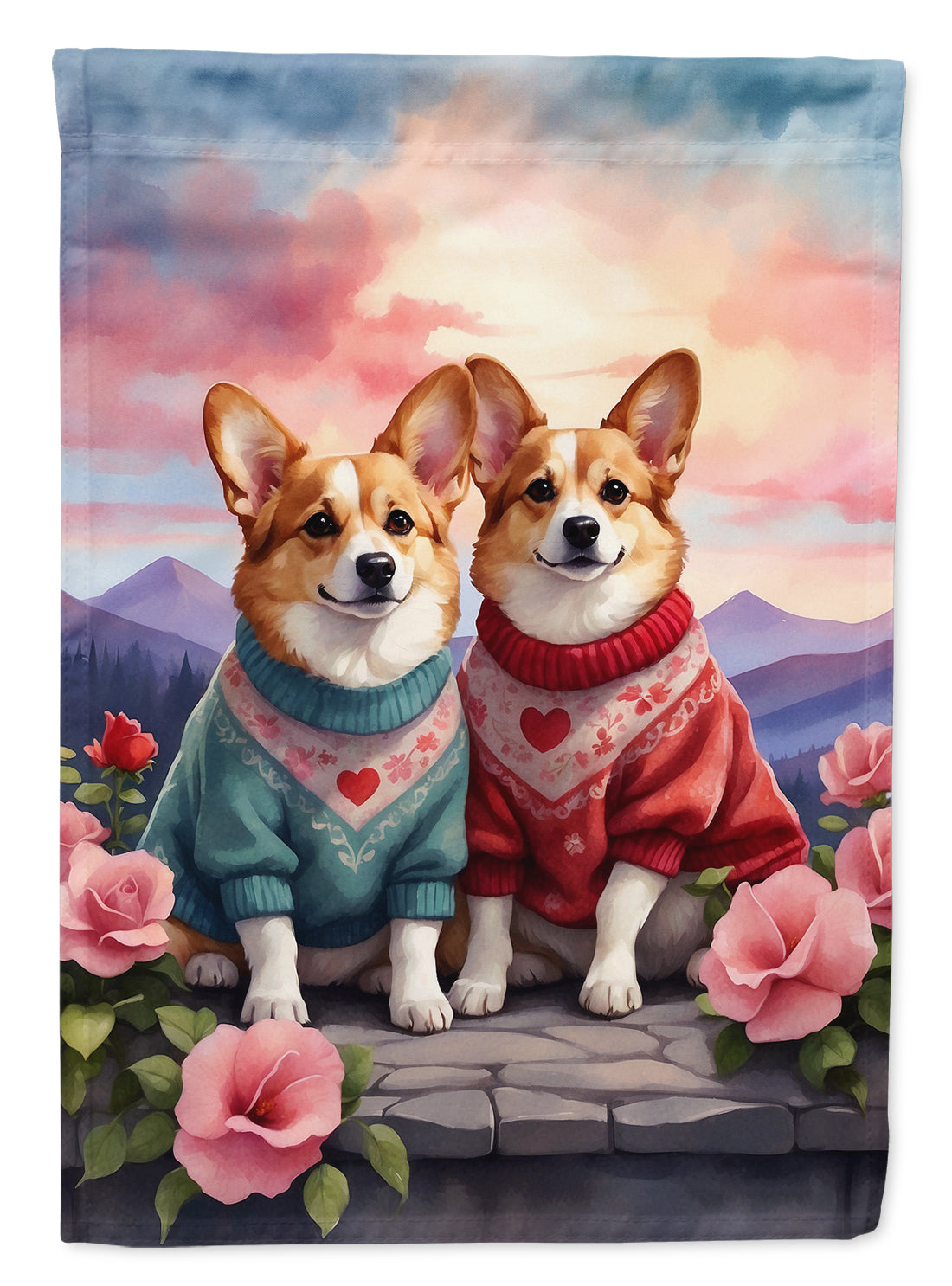 Caroline's Treasures Corgi Two Hearts Garden Flag Mailbox Decorative Yard Banner Outside Patio Artwork for Flower Beds, Garden Size, Multicolor