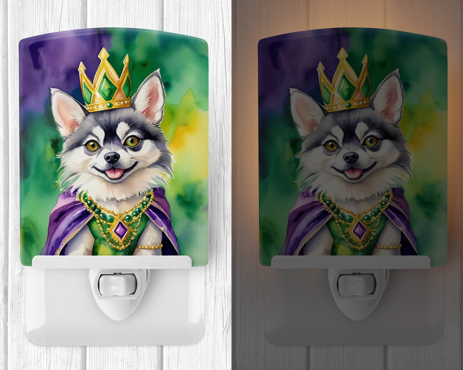 Caroline's Treasures Alaskan Klee Kai King of Mardi Gras Ceramic Night Light