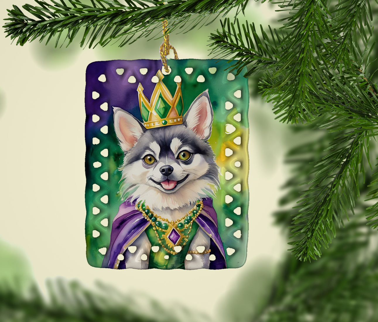 Caroline's Treasures Alaskan Klee Kai King of Mardi Gras Porcelain Ornament