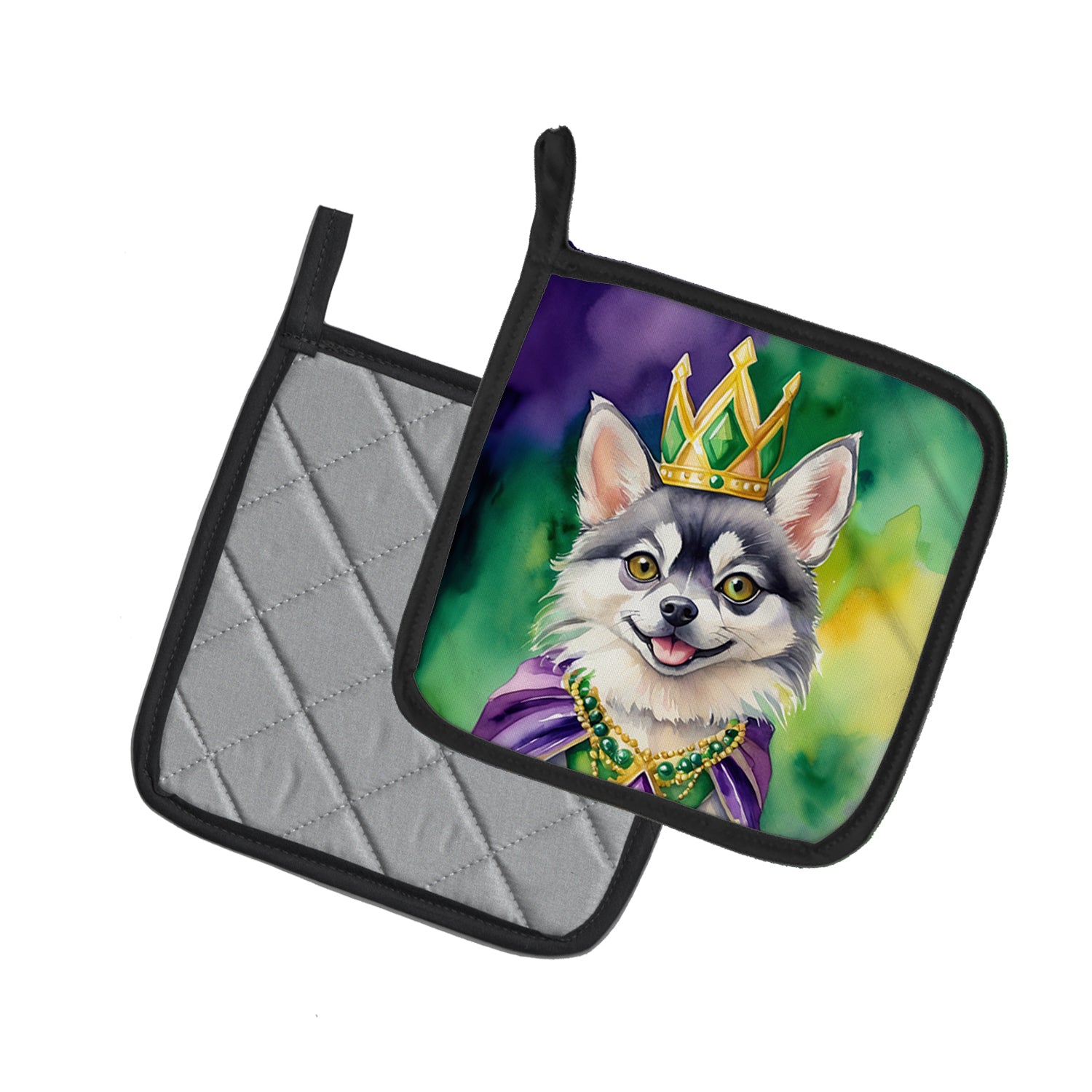 Caroline's Treasures Alaskan Klee Kai King of Mardi Gras Pot Holders - Set of 2 Decorative Kitchen Helpers | Made in the USA