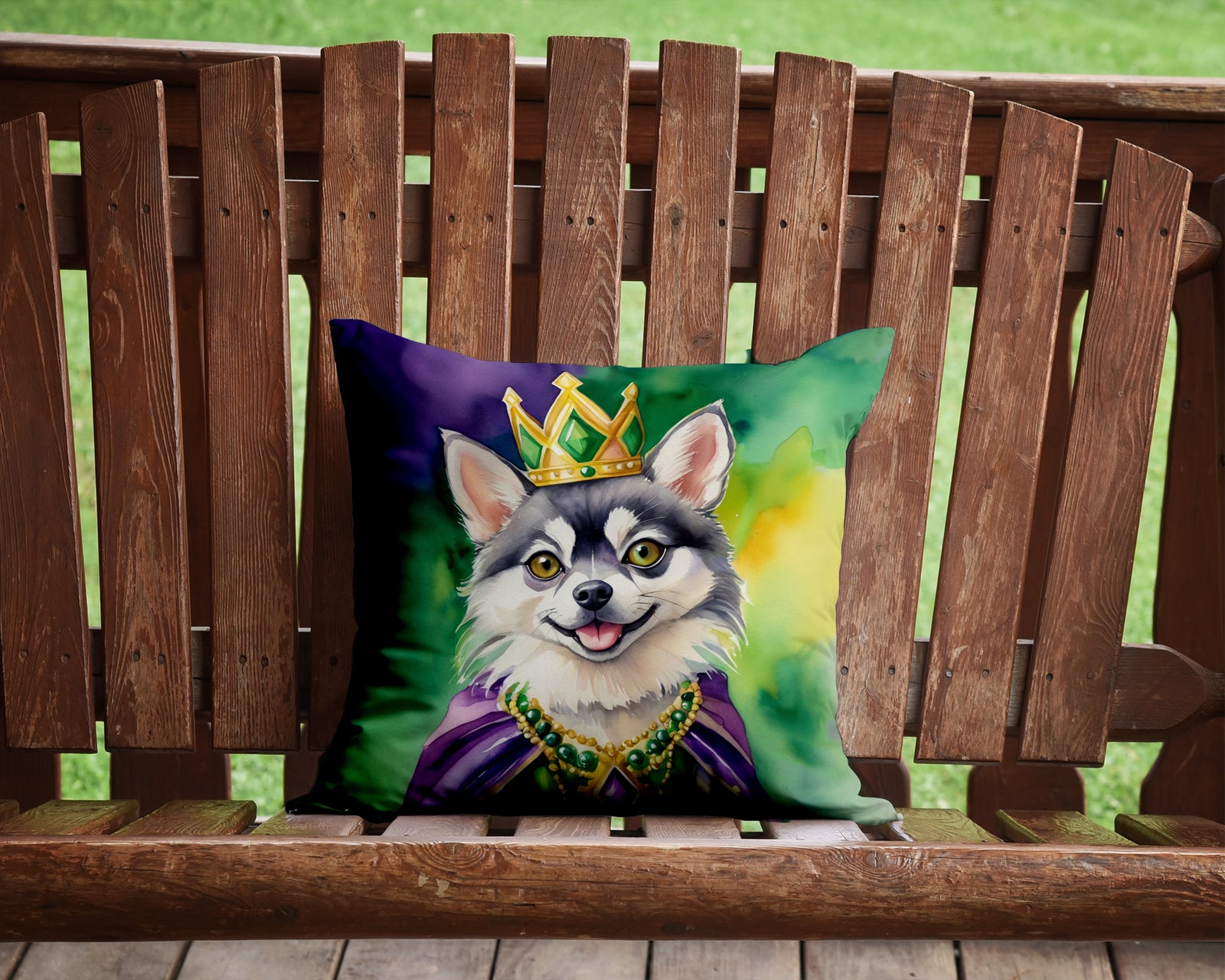Caroline's Treasures Alaskan Klee Kai King of Mardi Gras Throw Pillow - 14x14 Decorative Pillow – Art for Your Home & Patio