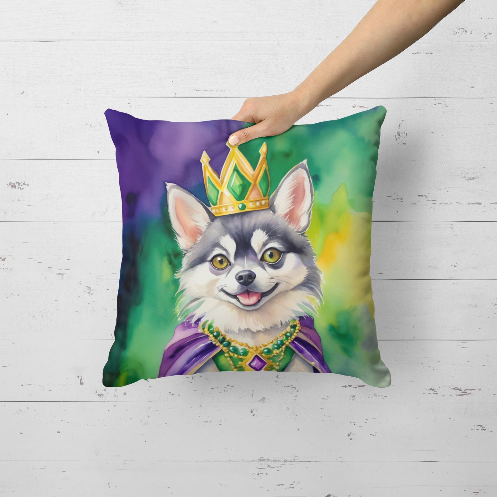 Caroline's Treasures Alaskan Klee Kai King of Mardi Gras Throw Pillow