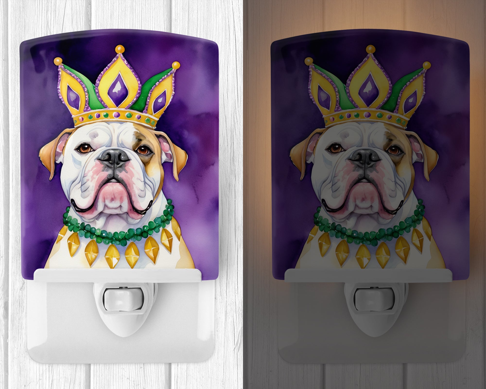 American Bulldog King of Mardi Gras Ceramic Night Light