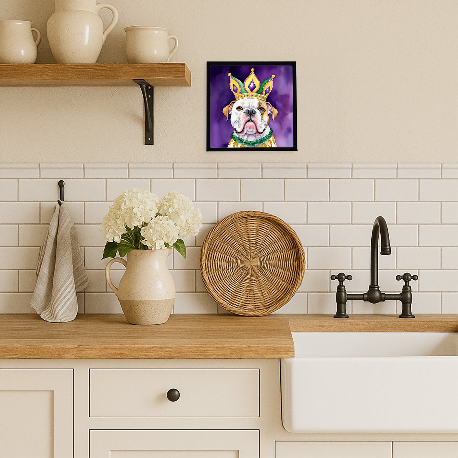 Caroline's Treasures American Bulldog King of Mardi Gras Framed Metal Print