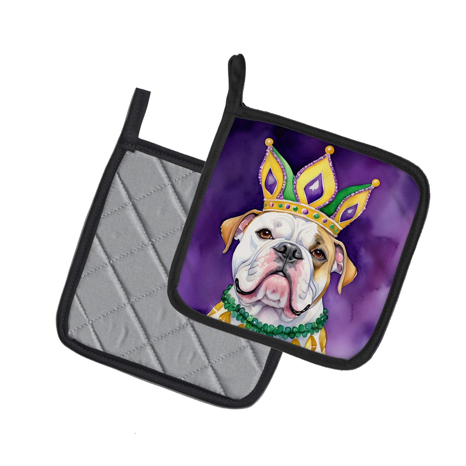 Caroline's Treasures American Bulldog King of Mardi Gras Pot Holders - Set of 2 Decorative Kitchen Helpers | Made in the USA