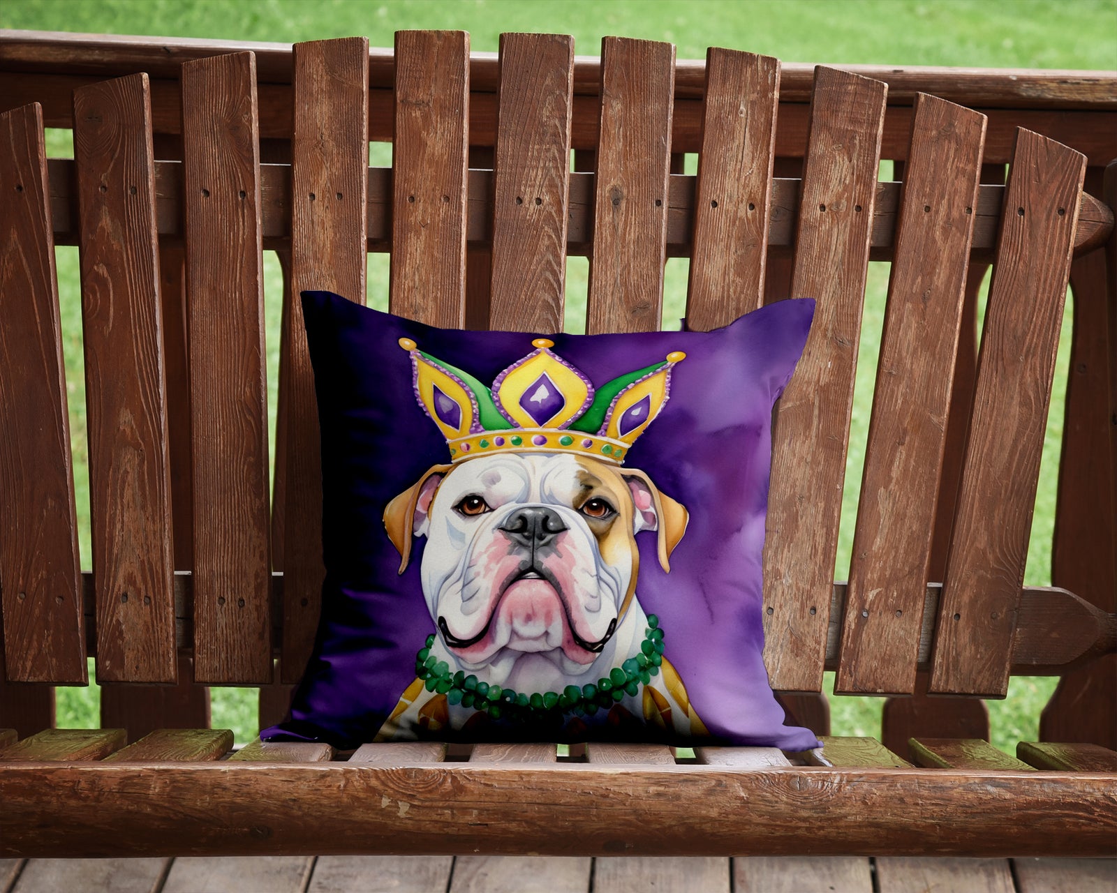 Caroline's Treasures American Bulldog King of Mardi Gras Throw Pillow - 14x14 Decorative Pillow – Art for Your Home & Patio