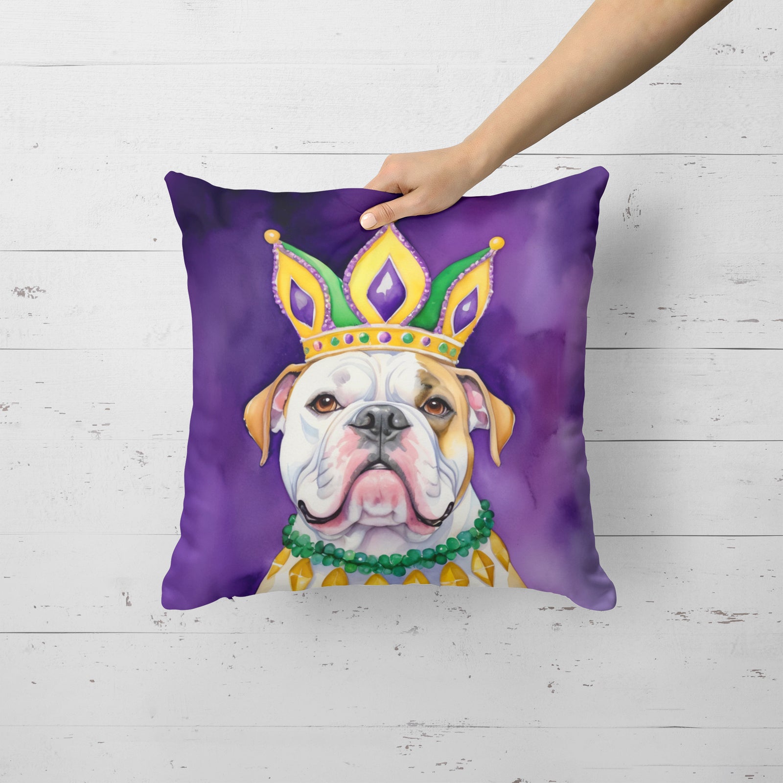 Caroline's Treasures American Bulldog King of Mardi Gras Throw Pillow