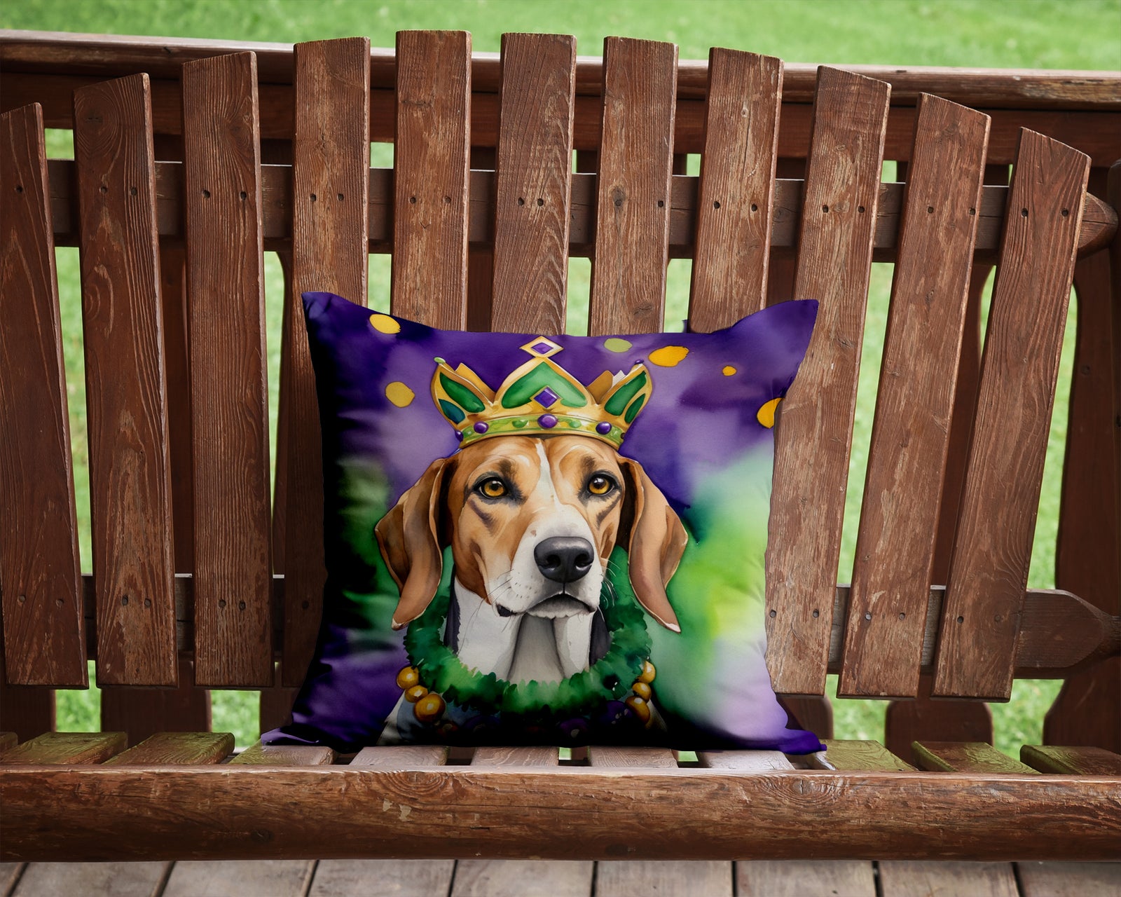 Caroline's Treasures American Foxhound King of Mardi Gras Throw Pillow - 14x14 Decorative Pillow – Art for Your Home & Patio