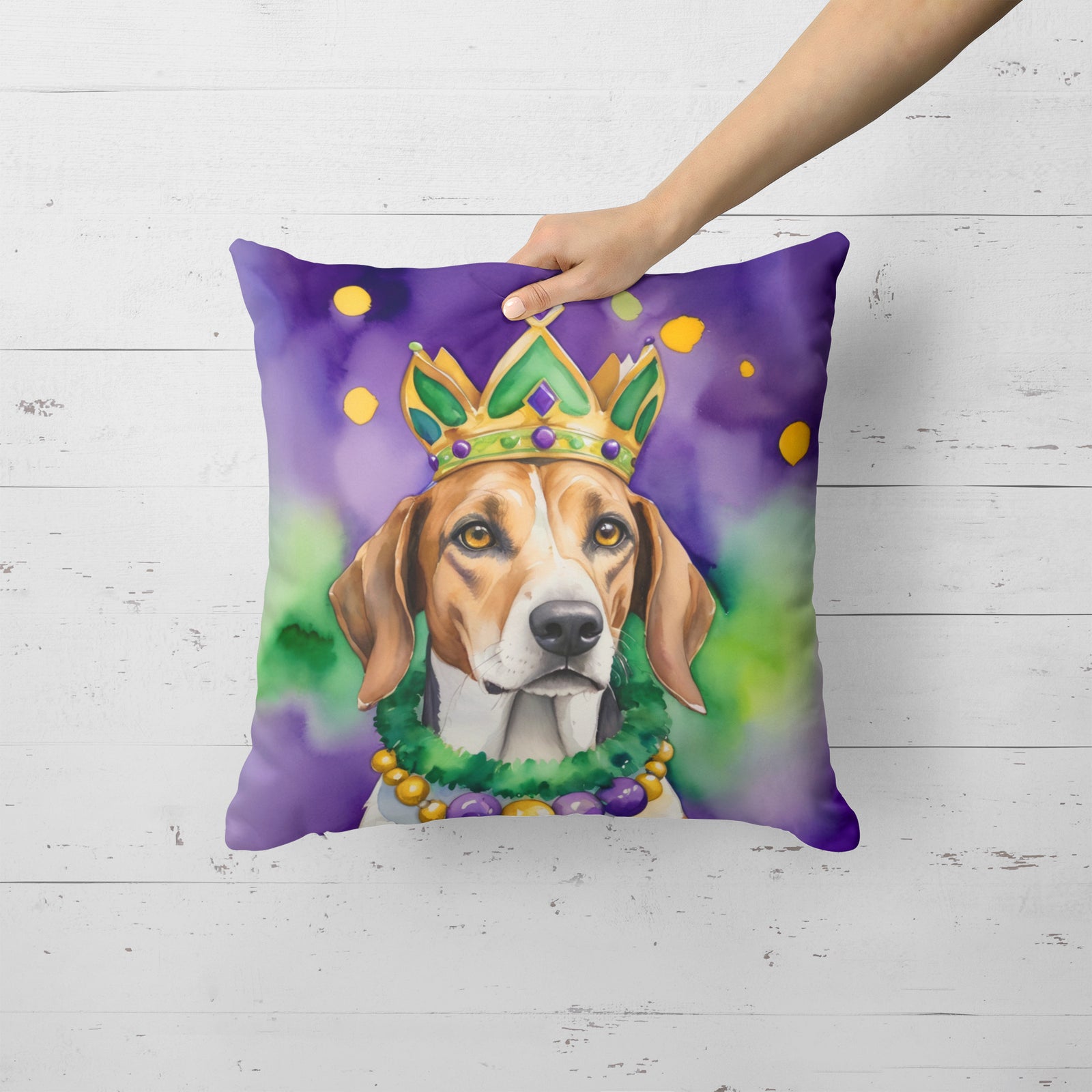 Caroline's Treasures American Foxhound King of Mardi Gras Throw Pillow